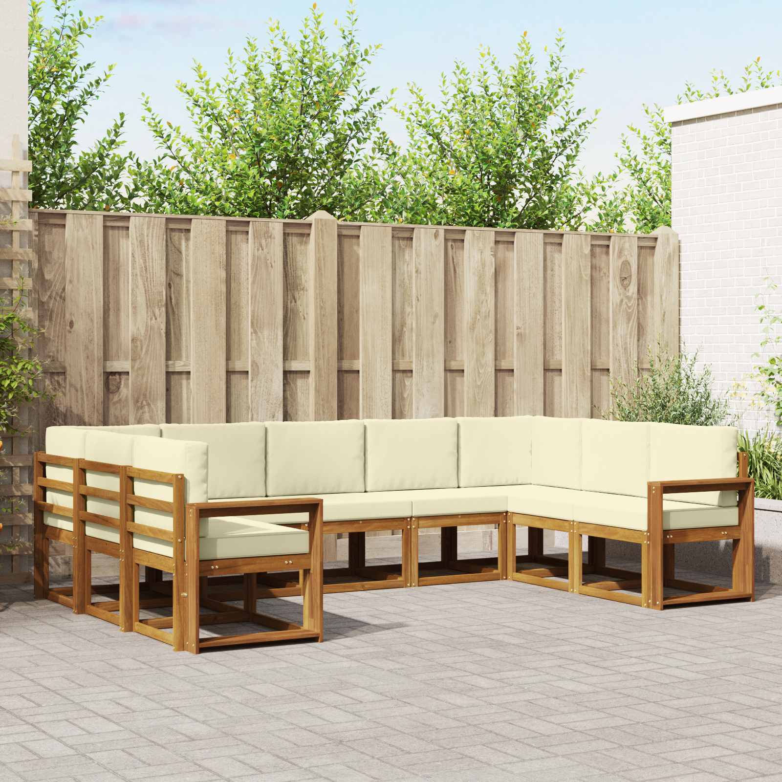 Outdoor-Sofagarnitur mit Kissen 9 pcs Natur und Creme