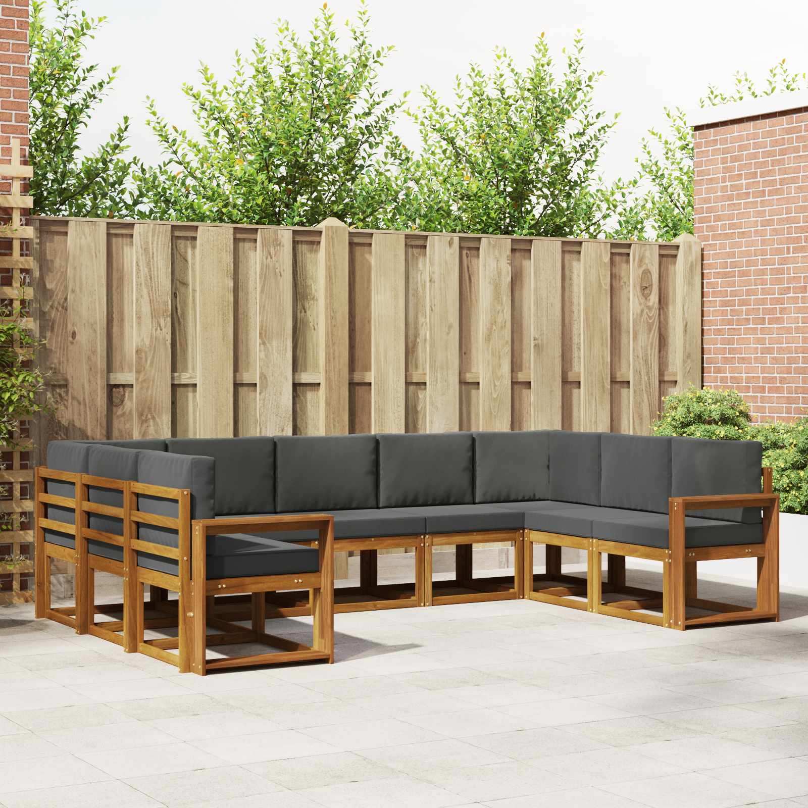 Outdoor-Sofagarnitur mit Kissen 9 pcs Natur und Anthrazit