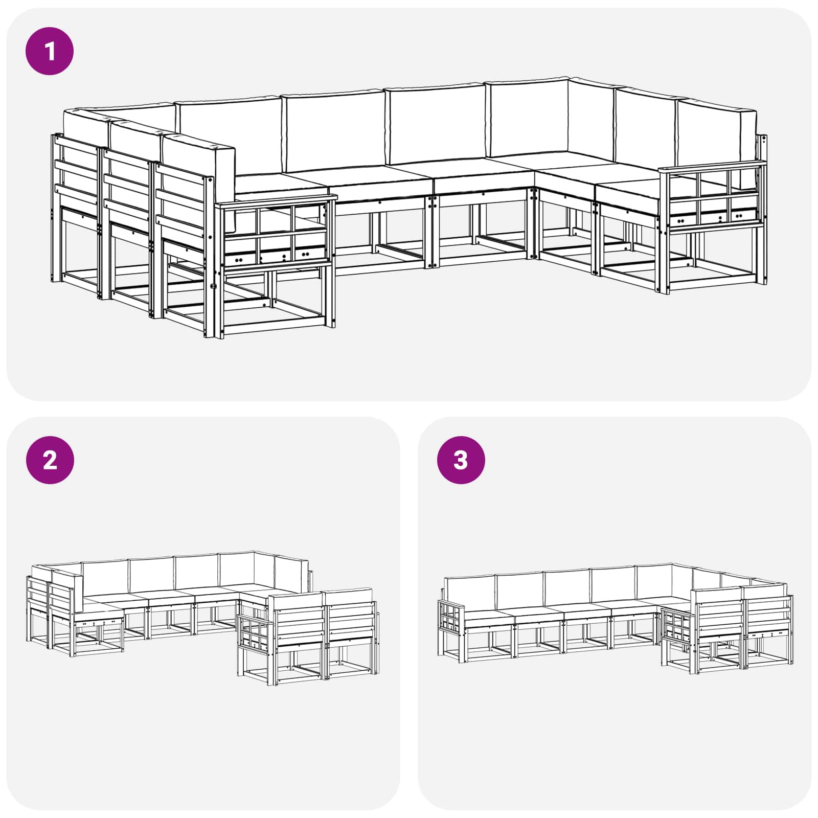 Outdoor-Sofagarnitur mit Kissen 9 pcs Natürlich und Hellgrau