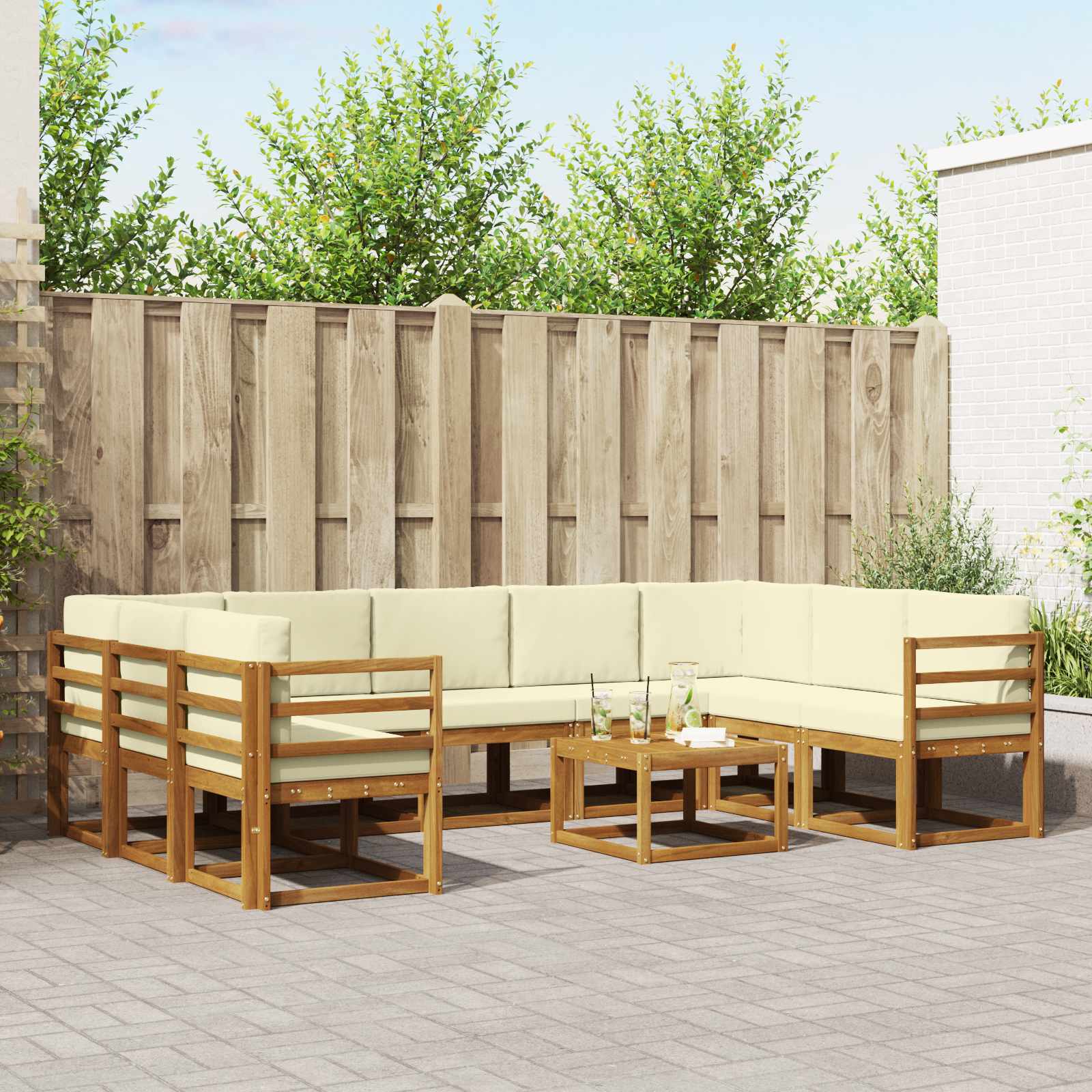 Outdoor-Sofagarnitur mit Kissen 10 pcs Natur und Creme