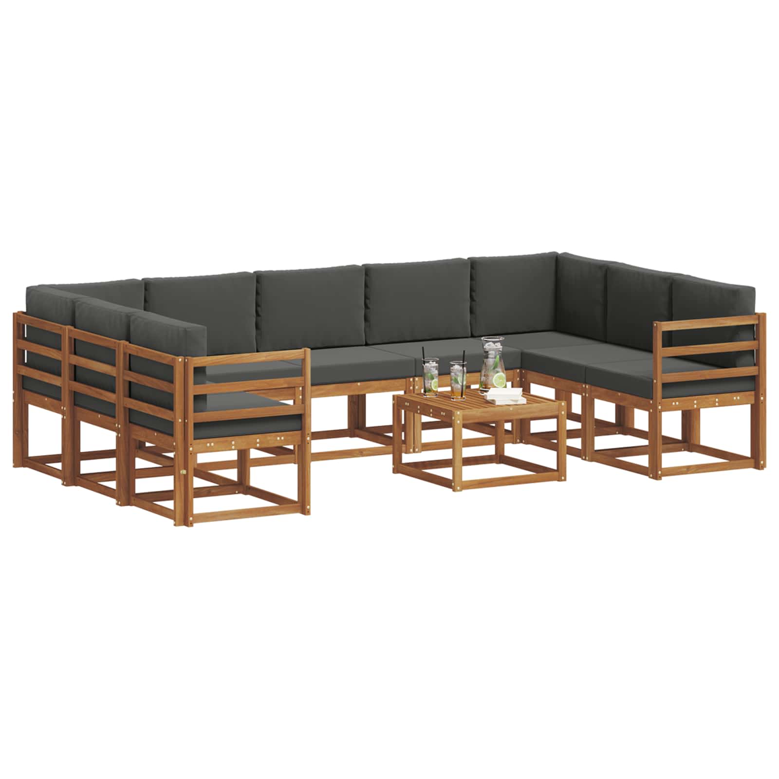 Outdoor-Sofagarnitur mit Kissen 10 pcs Natur und Anthrazit