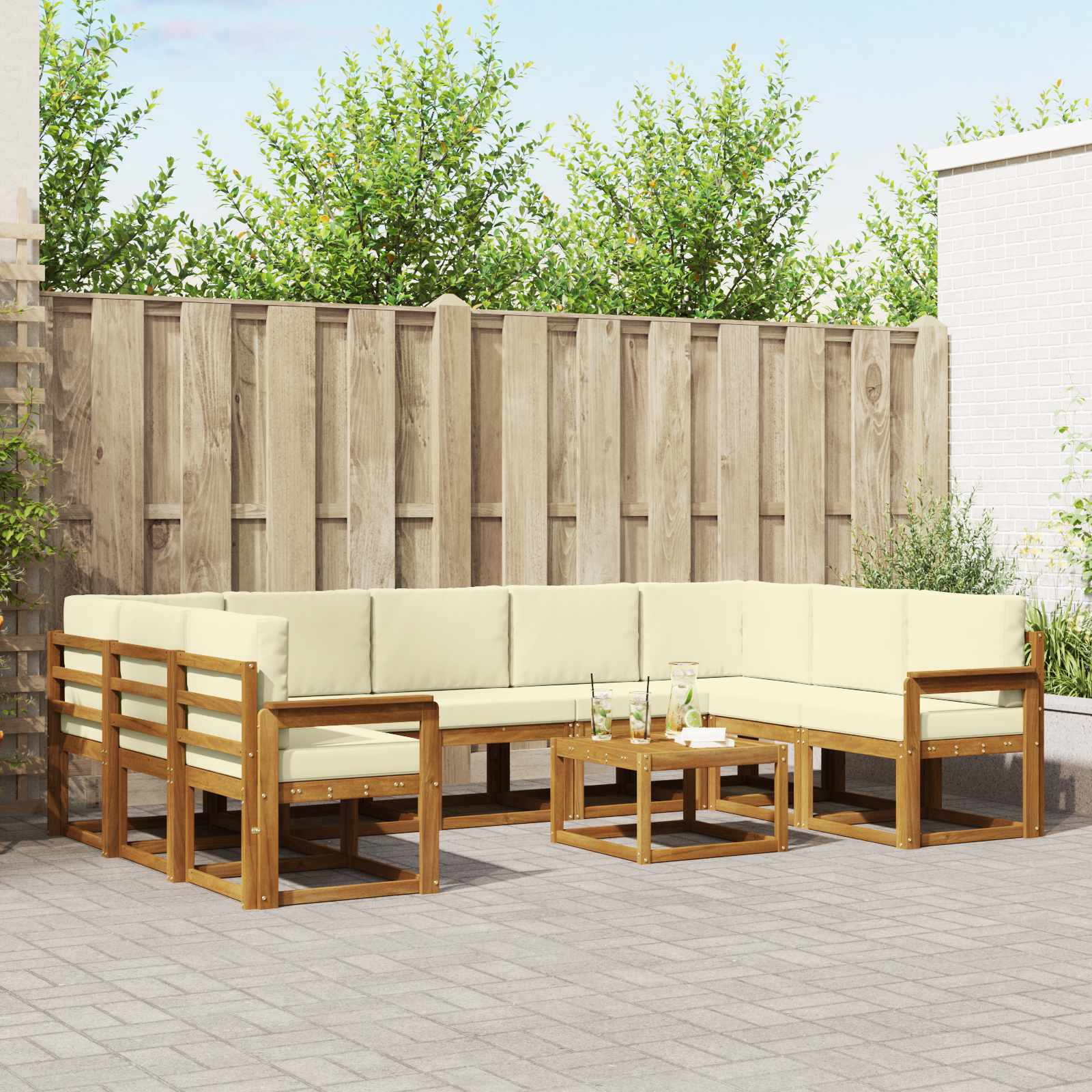 Outdoor-Sofagarnitur mit Kissen 10 pcs Natur und Creme