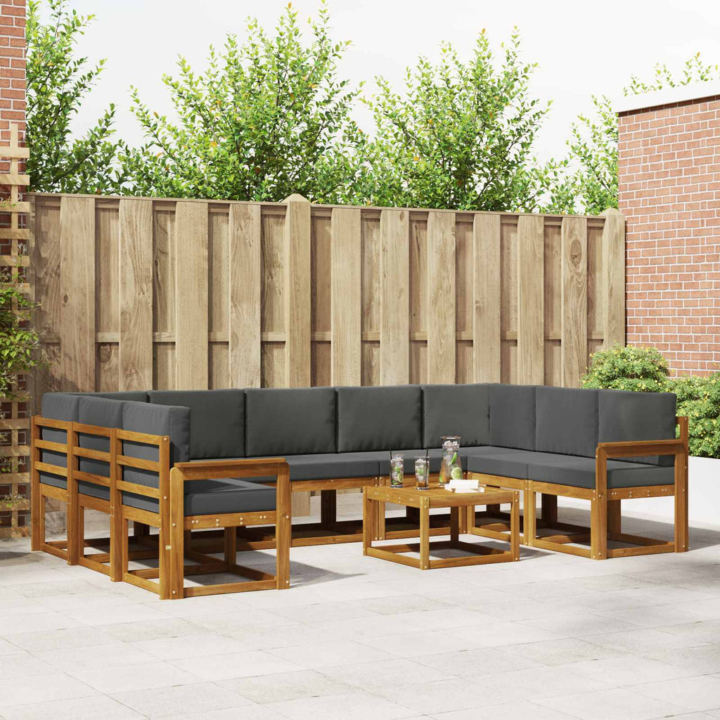 Outdoor-Sofagarnitur mit Kissen 10 pcs Natur und Anthrazit