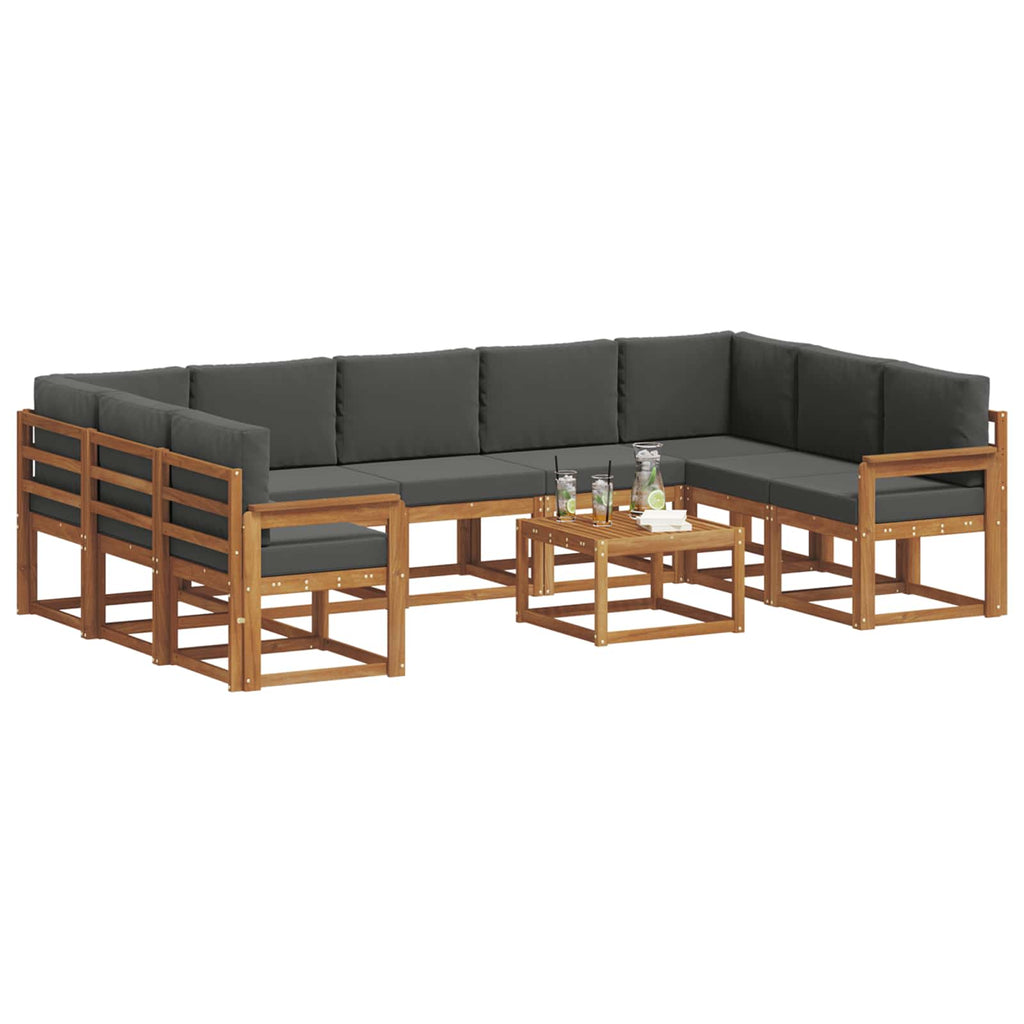 Outdoor-Sofagarnitur mit Kissen 10 pcs Natur und Anthrazit
