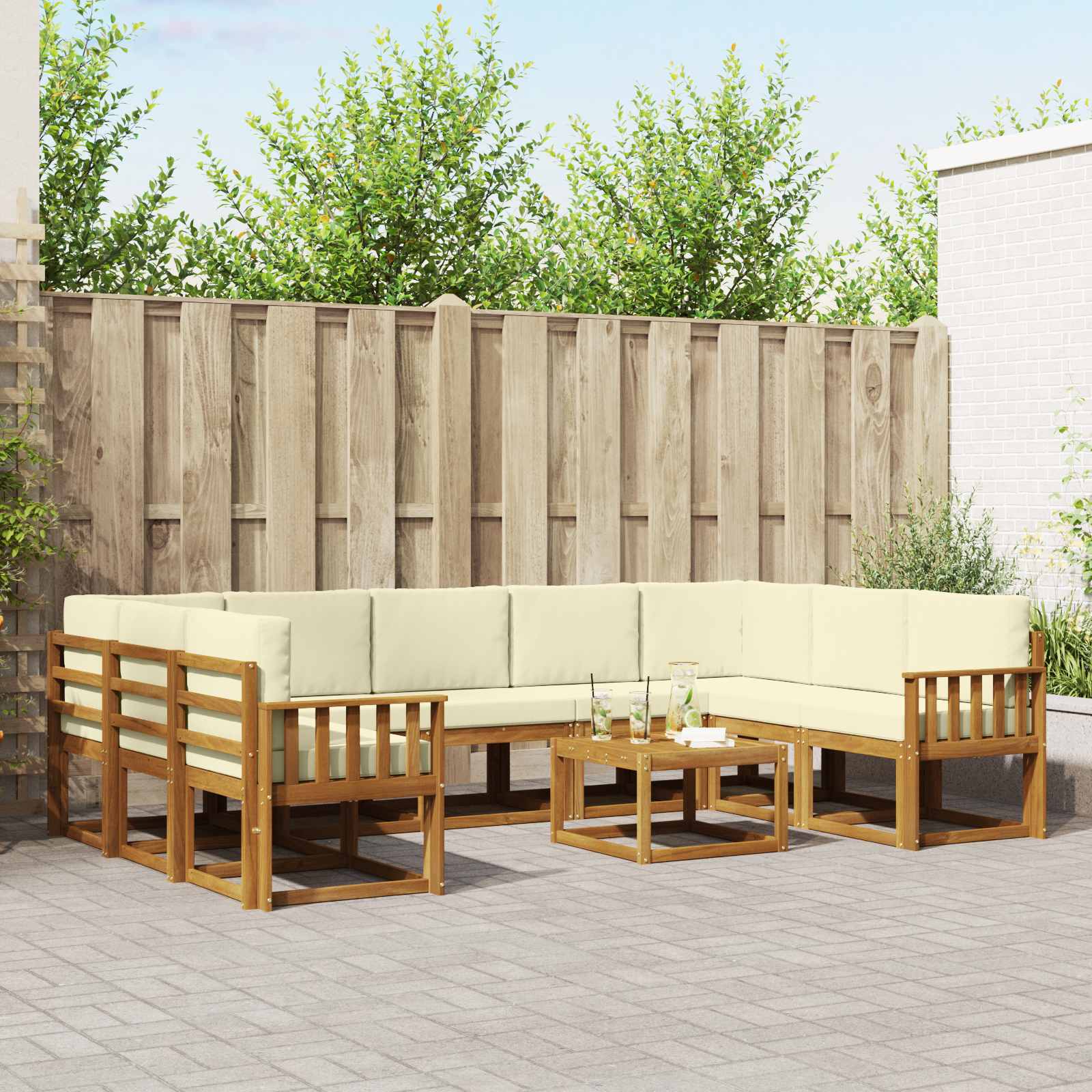 Outdoor-Sofagarnitur mit Kissen 10 pcs Natur und Creme
