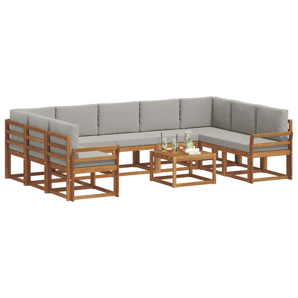 Outdoor-Sofagarnitur mit Kissen 10 pcs Natürlich und Hellgrau