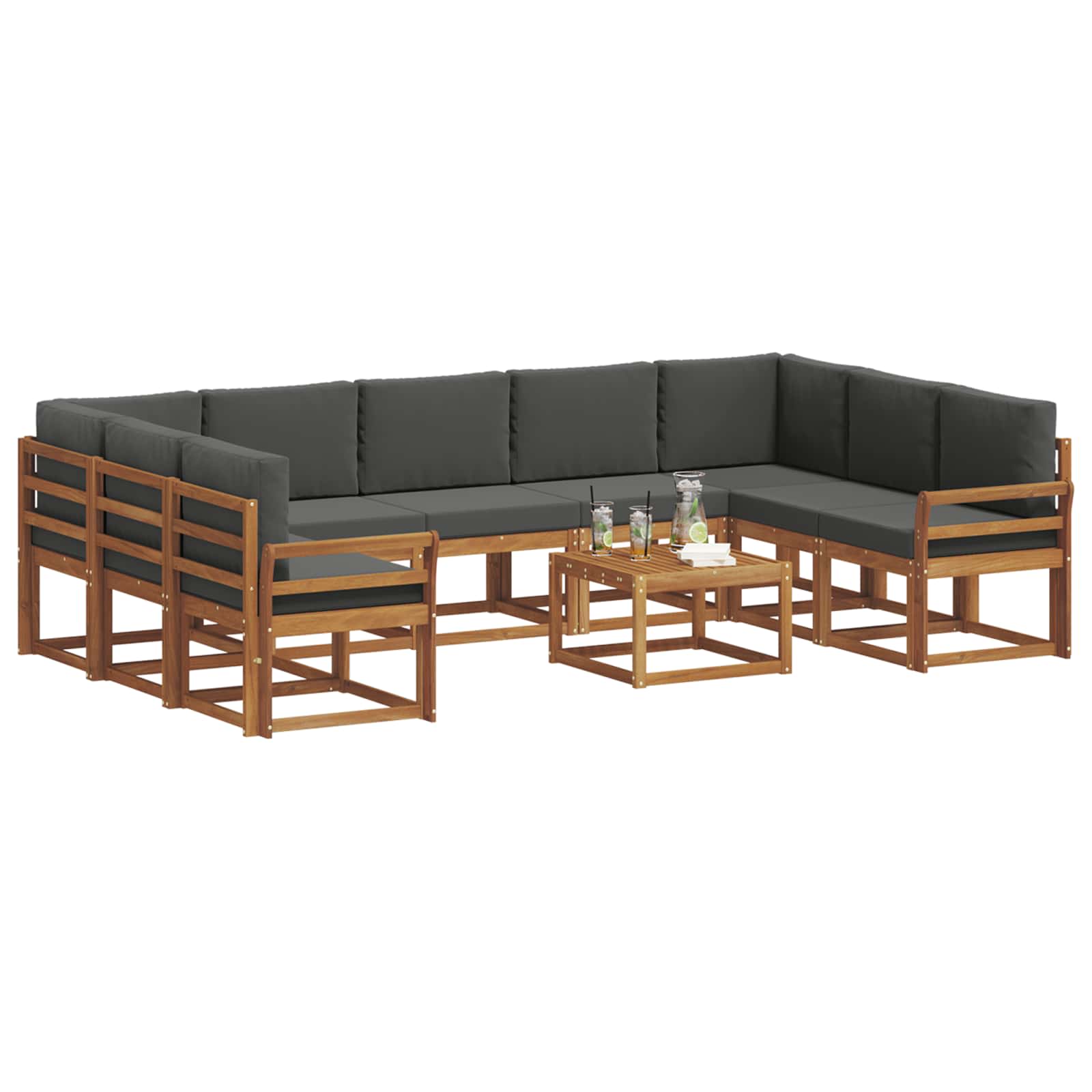 Outdoor-Sofagarnitur mit Kissen 10 pcs Natur und Anthrazit
