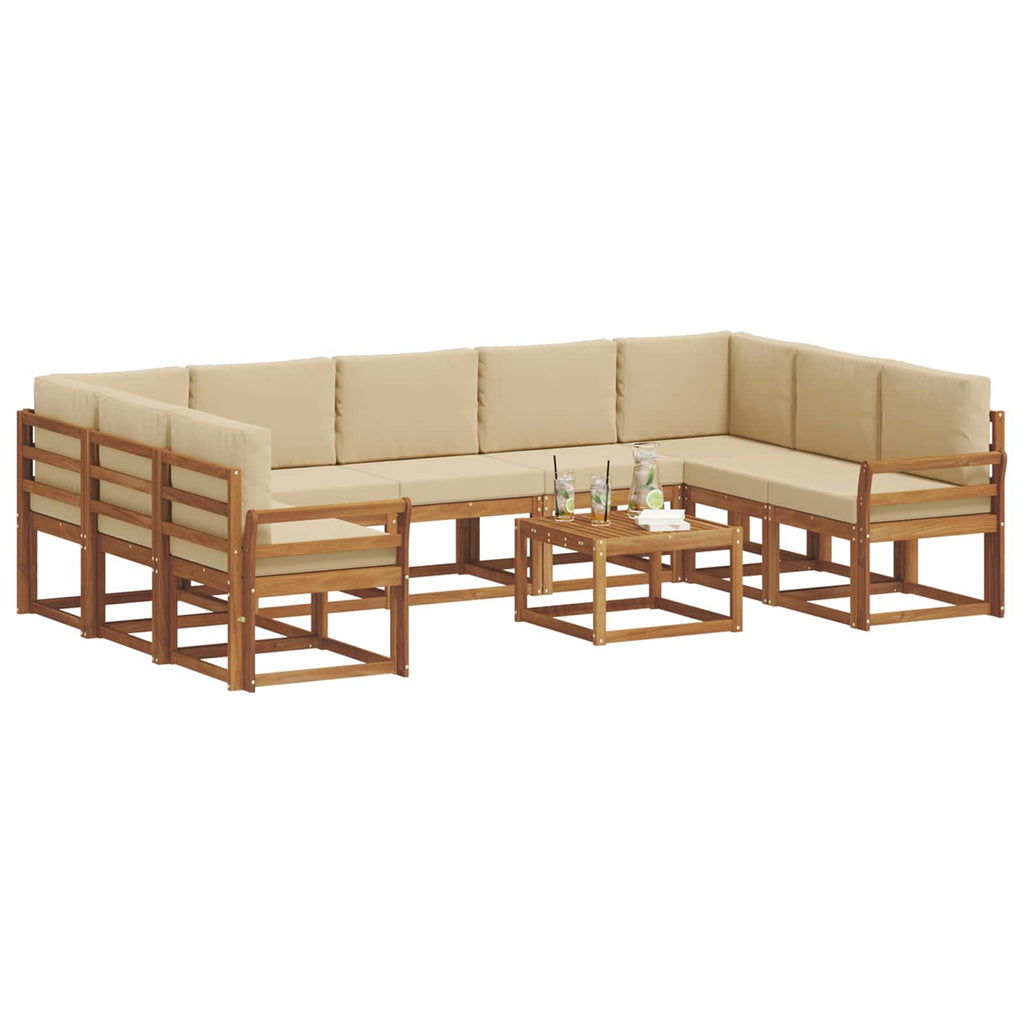 Outdoor-Sofagarnitur mit Kissen 10 pcs Natur und Beige