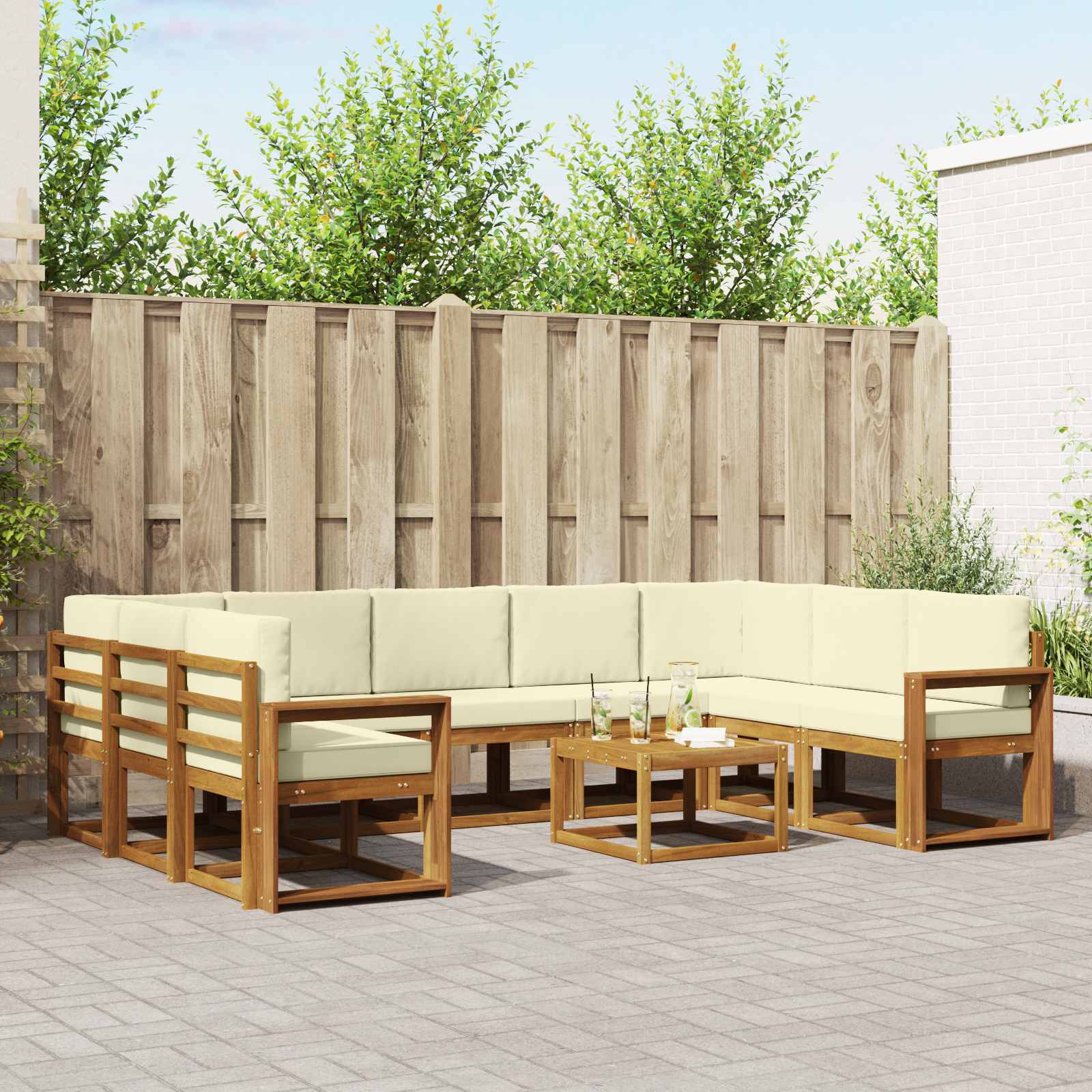 Outdoor-Sofagarnitur mit Kissen 10 pcs Natur und Creme