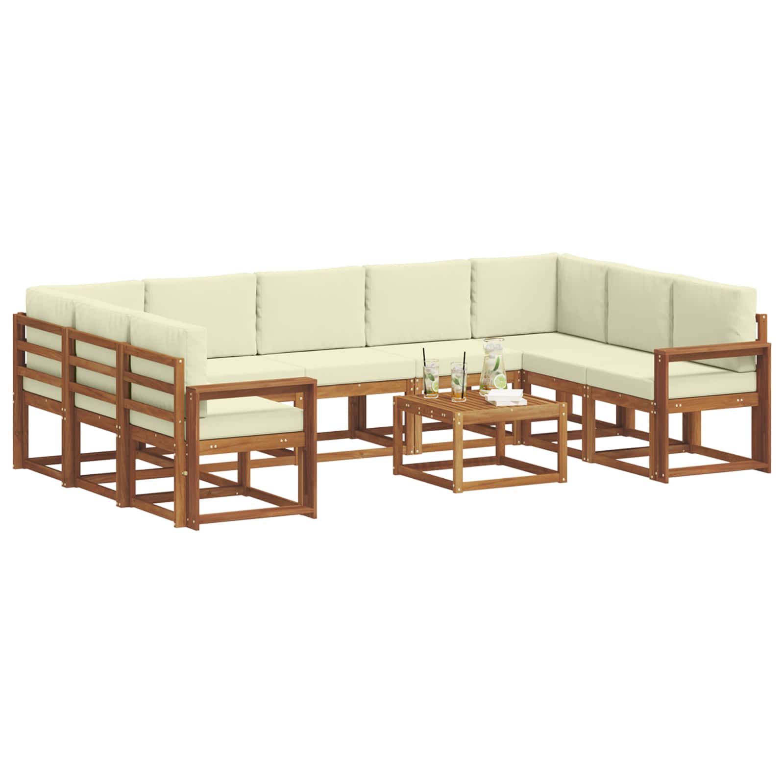 Outdoor-Sofagarnitur mit Kissen 10 pcs Natur und Creme