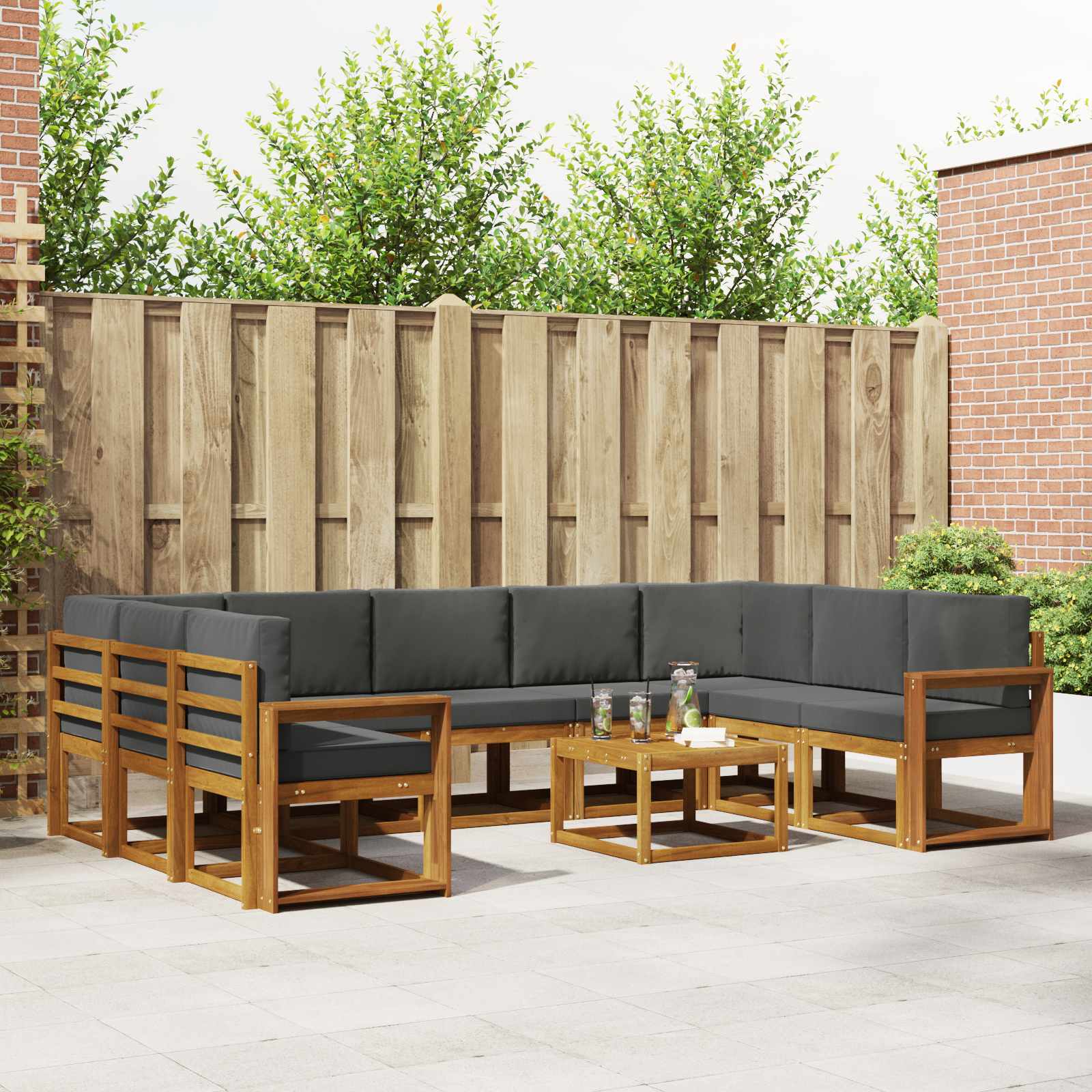 Outdoor-Sofagarnitur mit Kissen 10 pcs Natur und Anthrazit