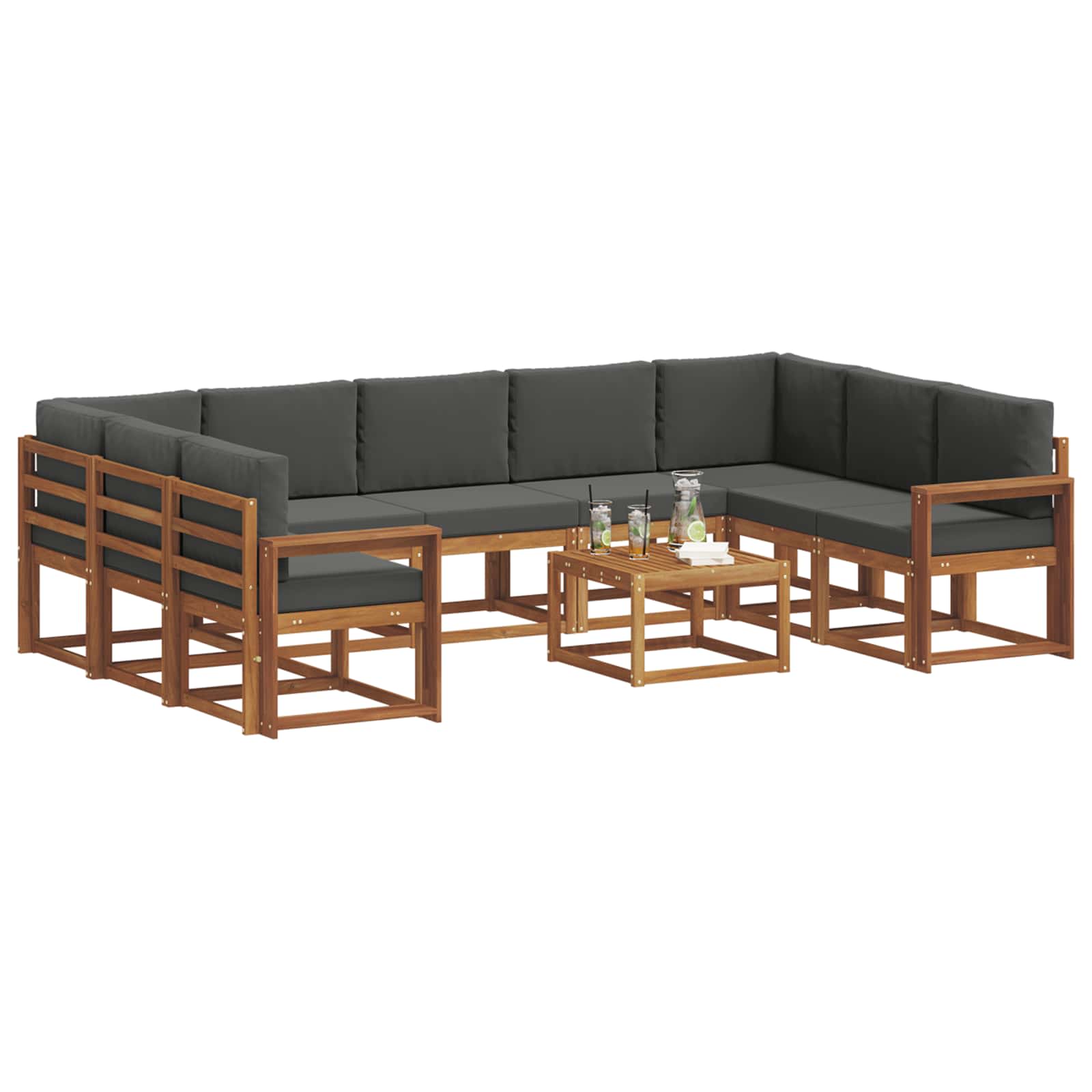 Outdoor-Sofagarnitur mit Kissen 10 pcs Natur und Anthrazit