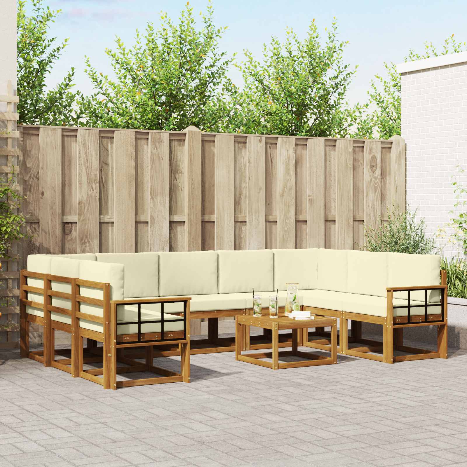 Outdoor-Sofagarnitur mit Kissen 10 pcs Natur und Creme