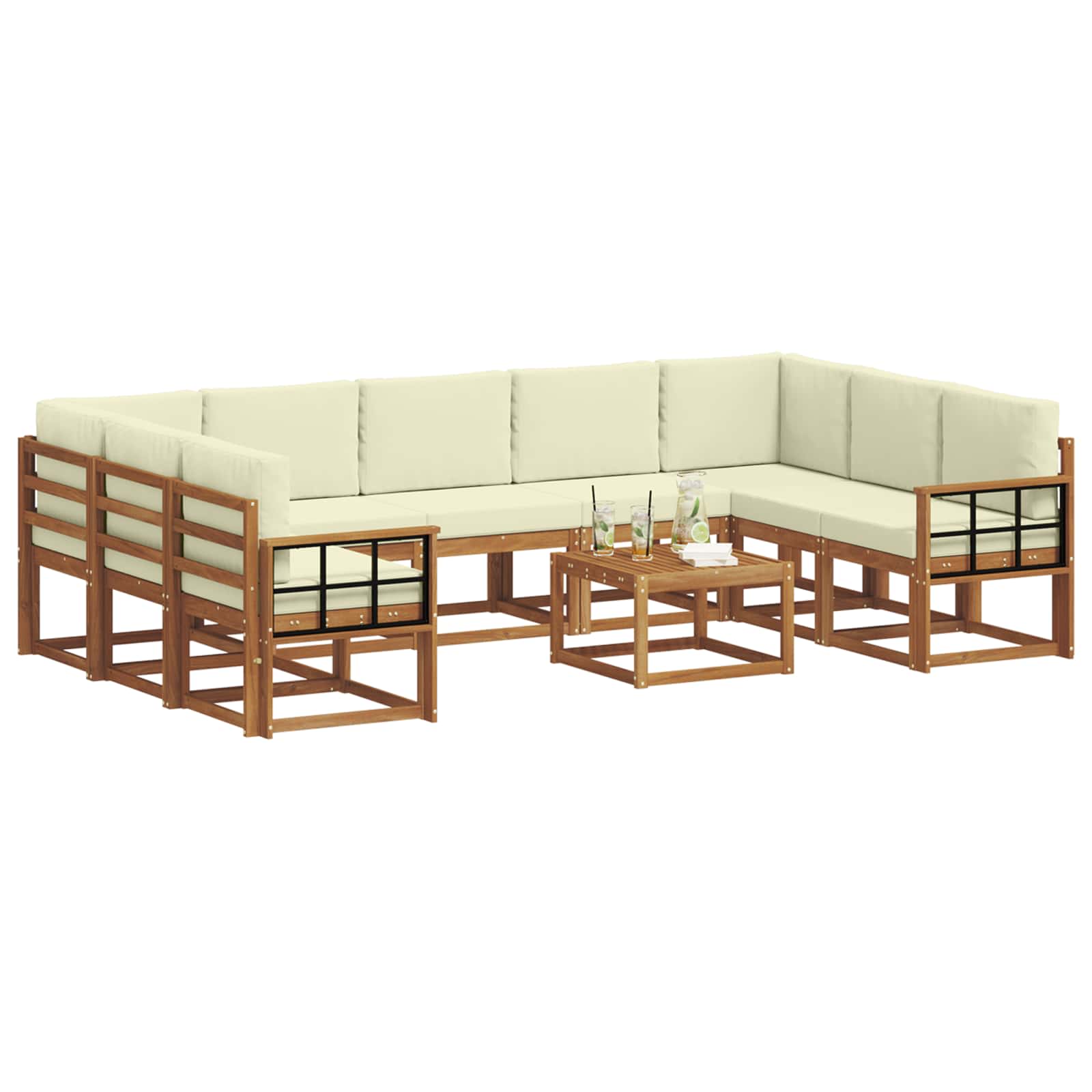 Outdoor-Sofagarnitur mit Kissen 10 pcs Natur und Creme