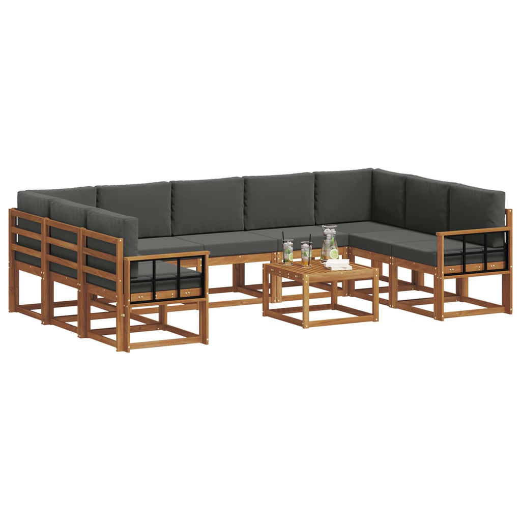 Outdoor-Sofagarnitur mit Kissen 10 pcs Natur und Anthrazit