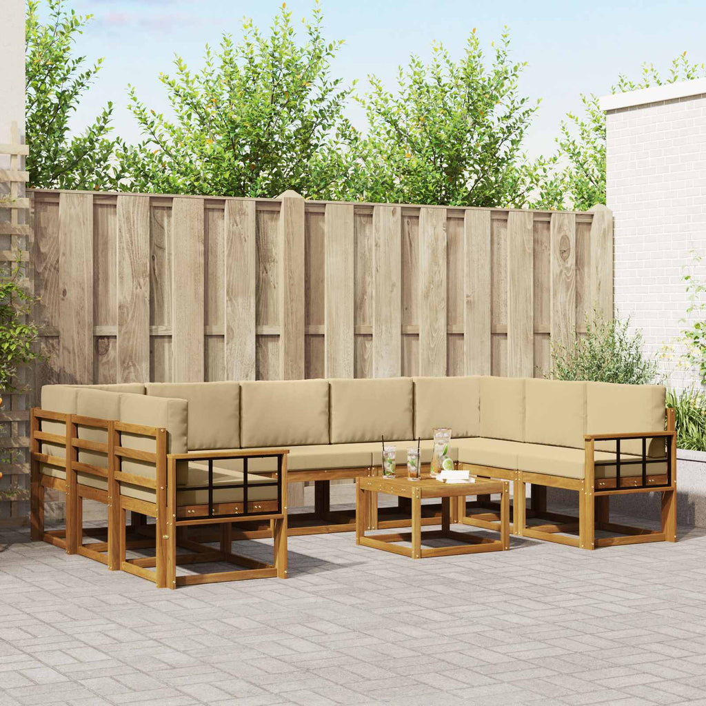 Outdoor-Sofagarnitur mit Kissen 10 pcs Natur und Beige