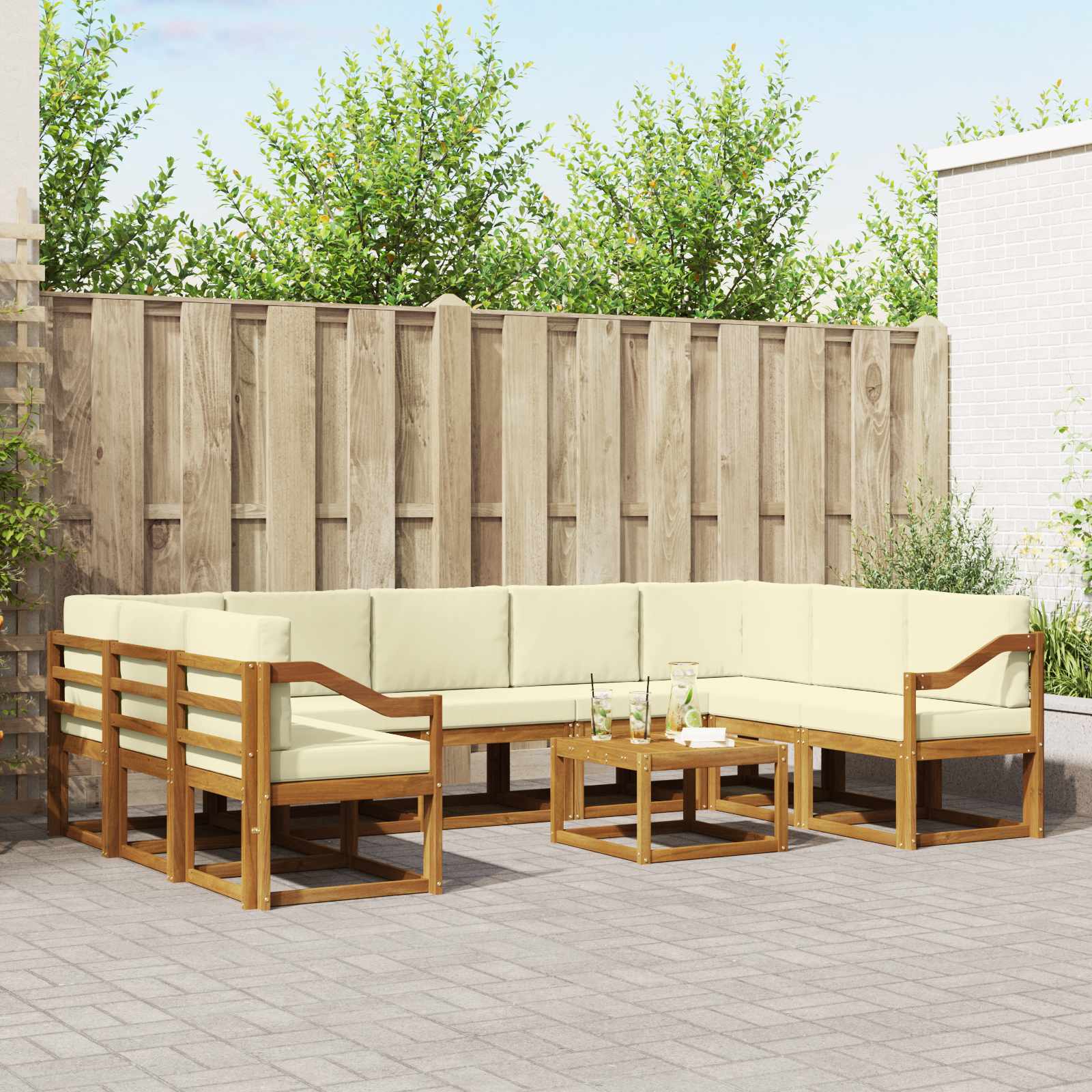 Outdoor-Sofagarnitur mit Kissen 10 pcs Natur und Creme