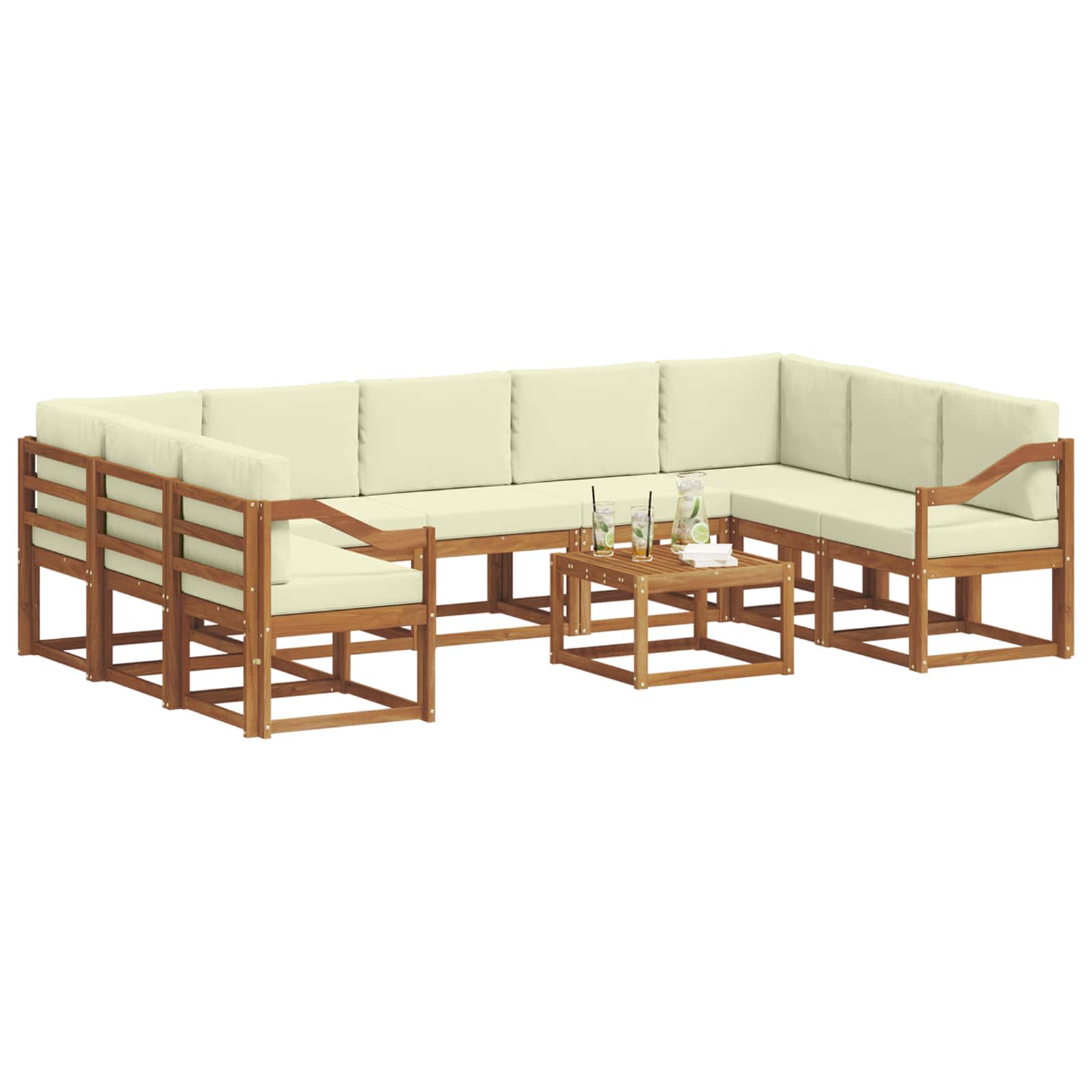 Outdoor-Sofagarnitur mit Kissen 10 pcs Natur und Creme