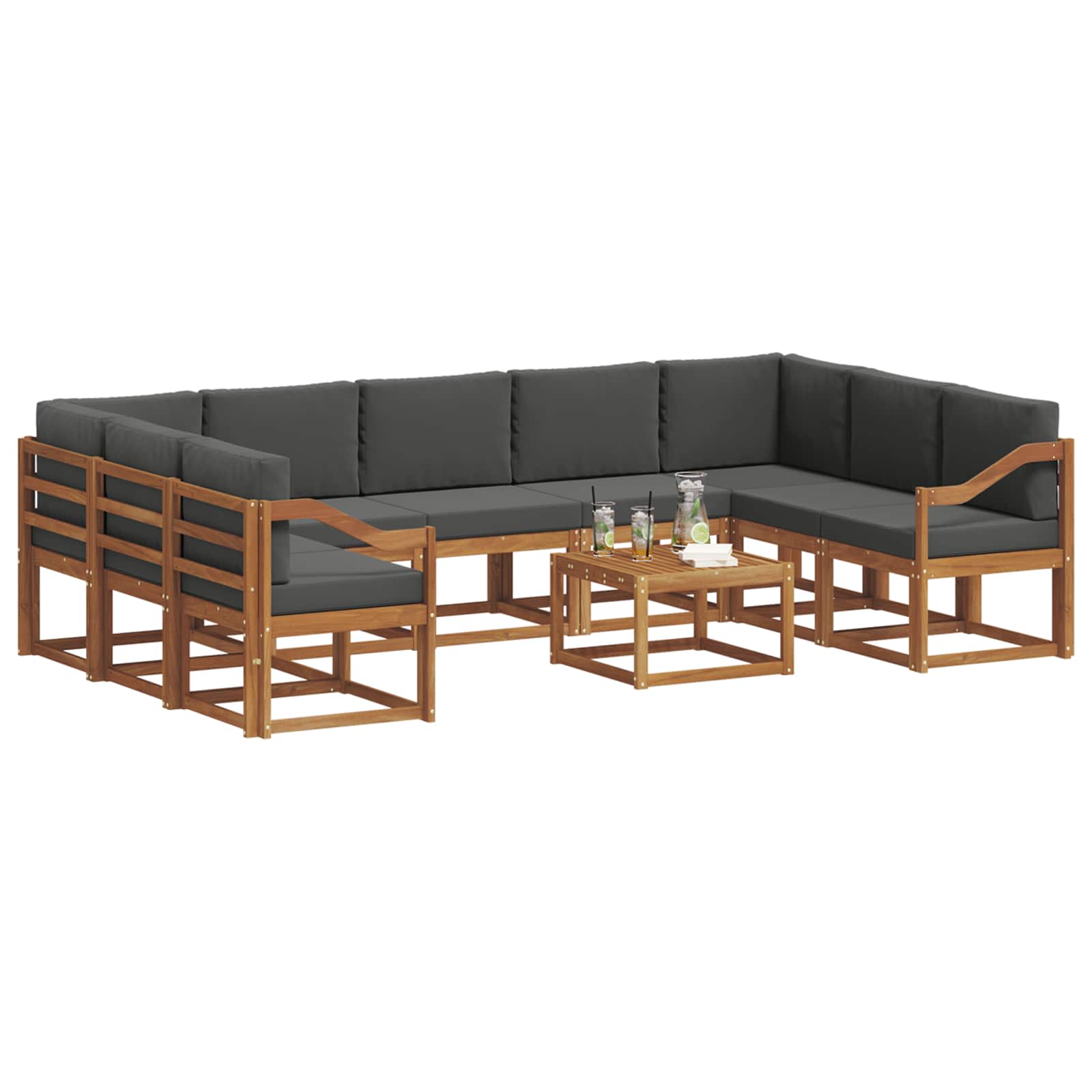 Outdoor-Sofagarnitur mit Kissen 10 pcs Natur und Anthrazit
