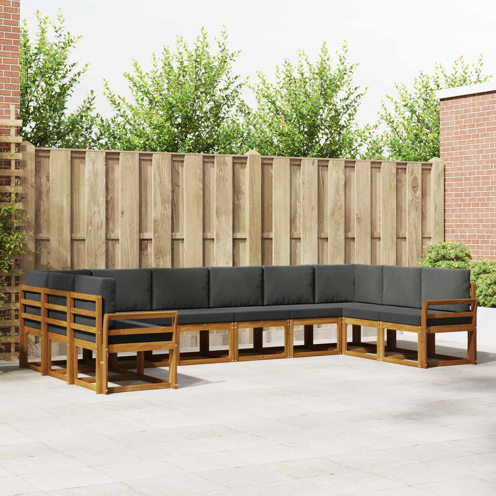 Outdoor-Sofagarnitur mit Kissen 10 pcs Natur und Anthrazit