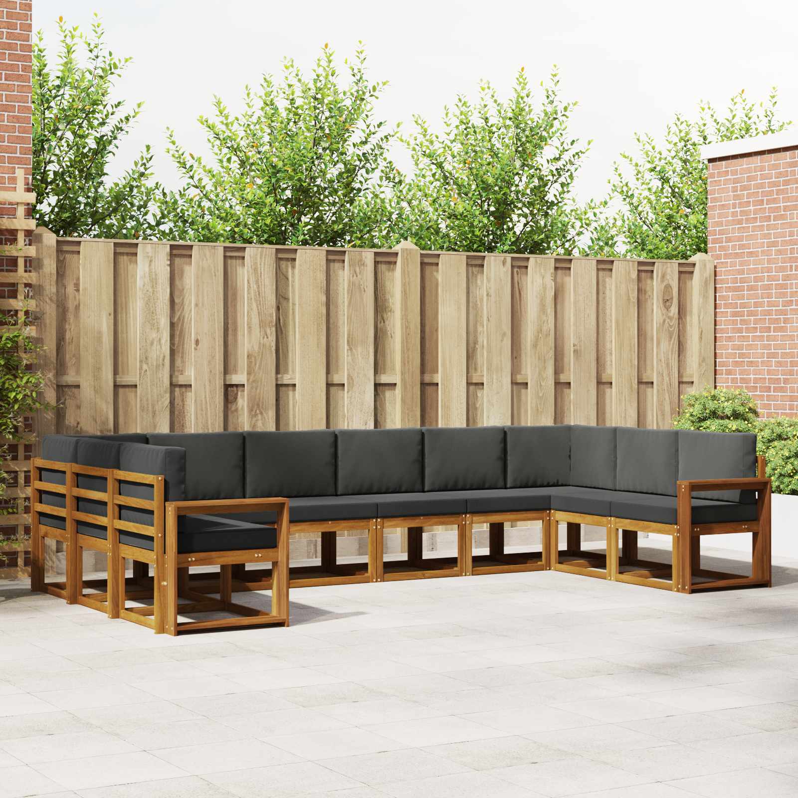Outdoor-Sofagarnitur mit Kissen 10 pcs Natur und Anthrazit