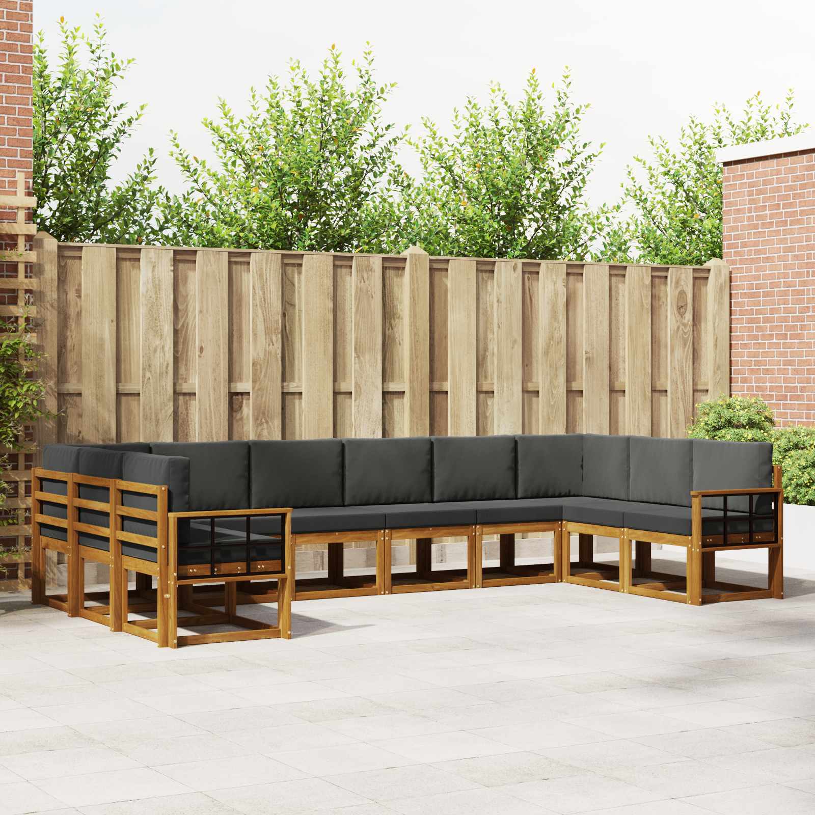 Outdoor-Sofagarnitur mit Kissen 10 pcs Natur und Anthrazit