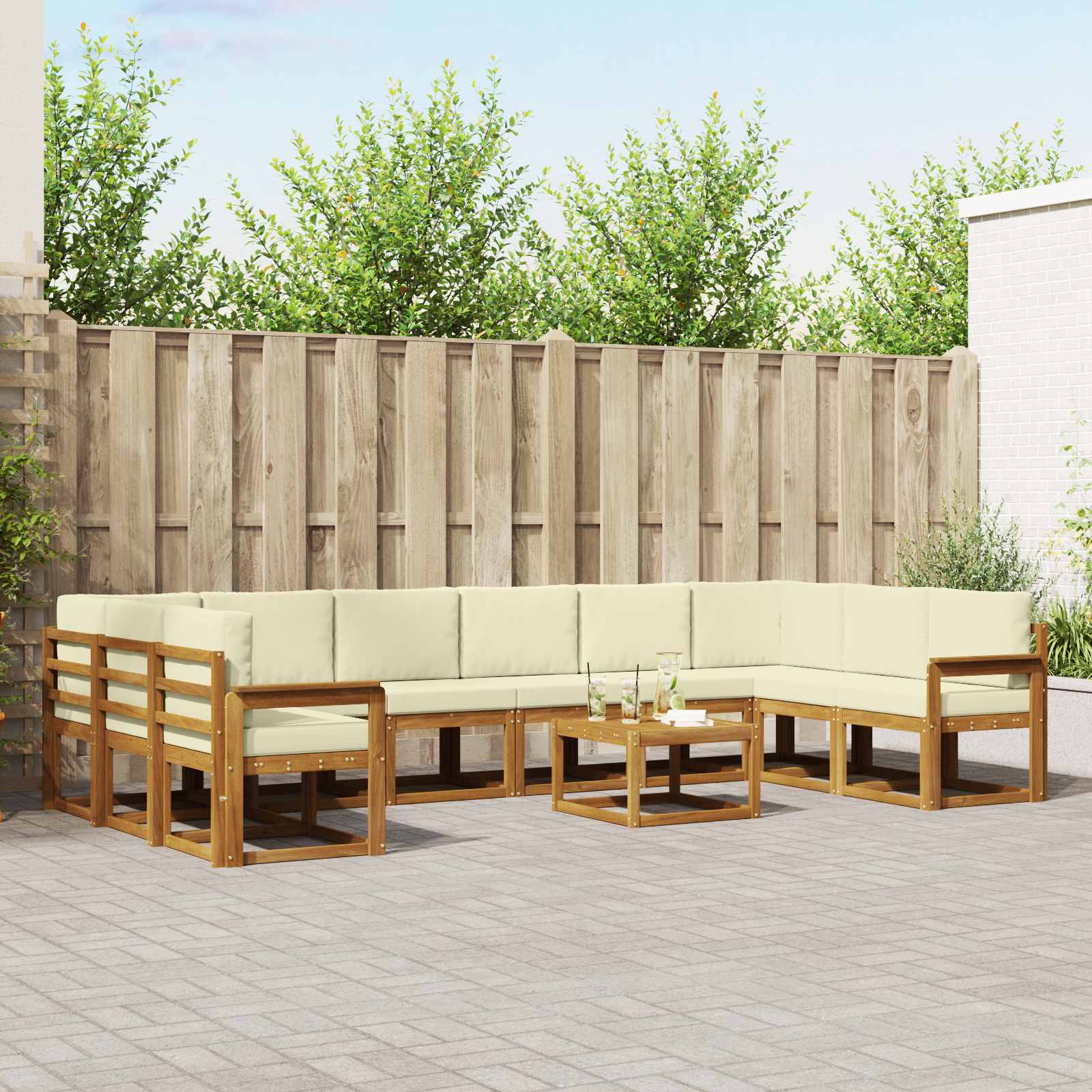 Outdoor-Sofagarnitur mit Kissen 11 pcs Natur und Creme
