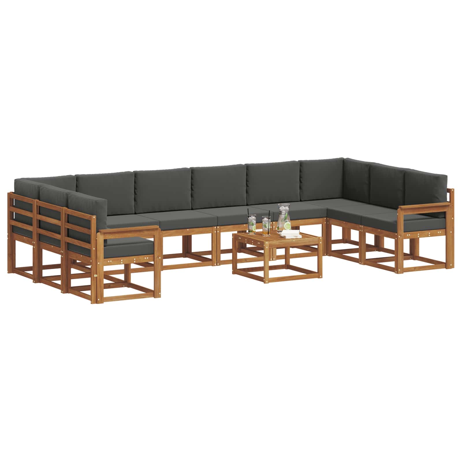 Outdoor-Sofagarnitur mit Kissen 11 pcs Natur und Anthrazit