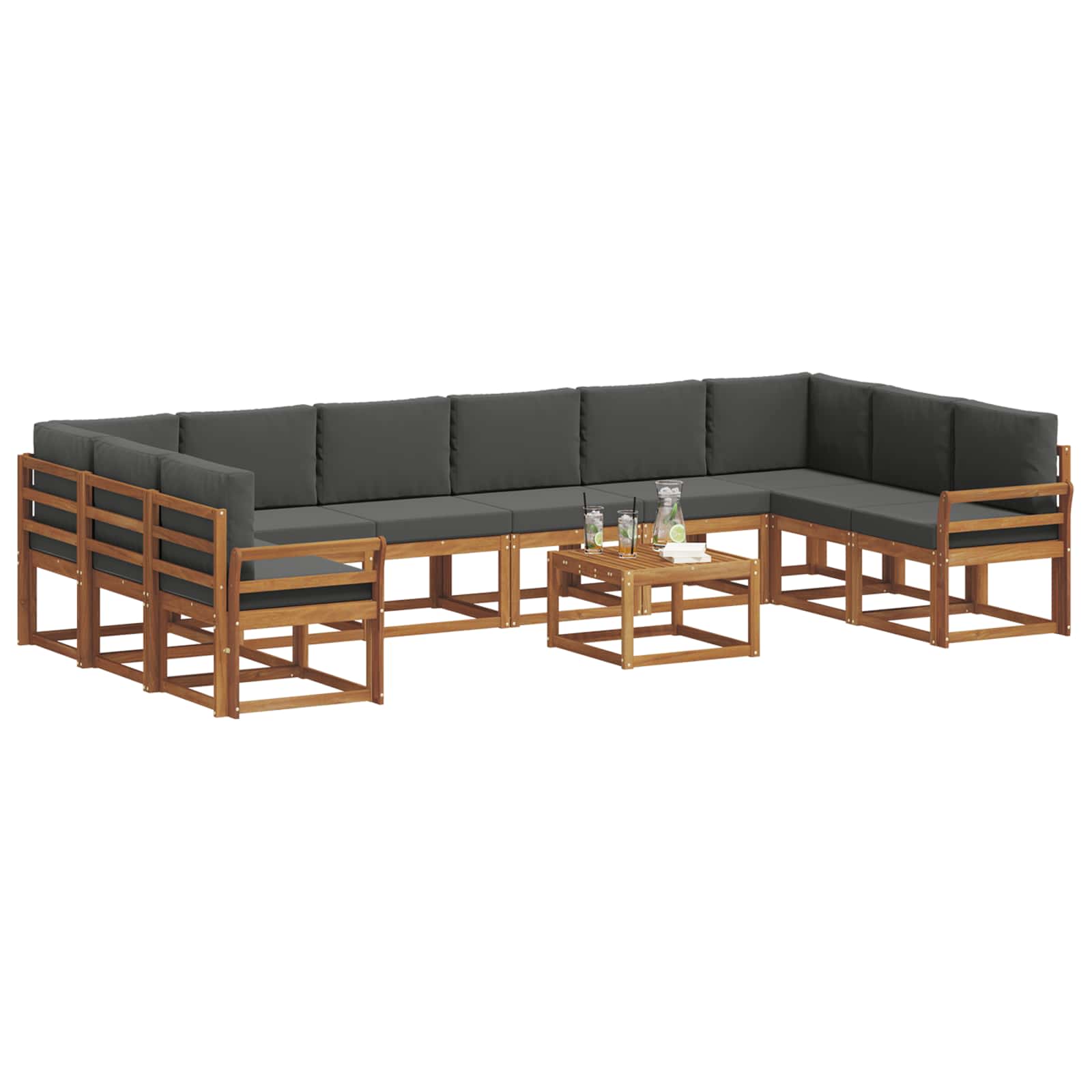 Outdoor-Sofagarnitur mit Kissen 11 pcs Natur und Anthrazit
