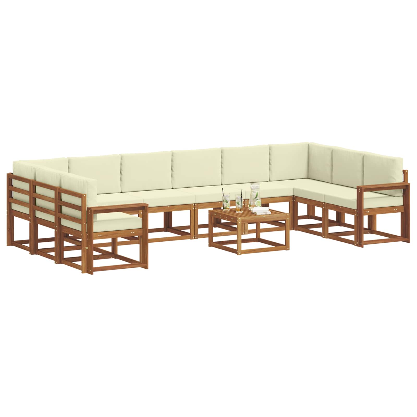Outdoor-Sofagarnitur mit Kissen 11 pcs Natur und Creme