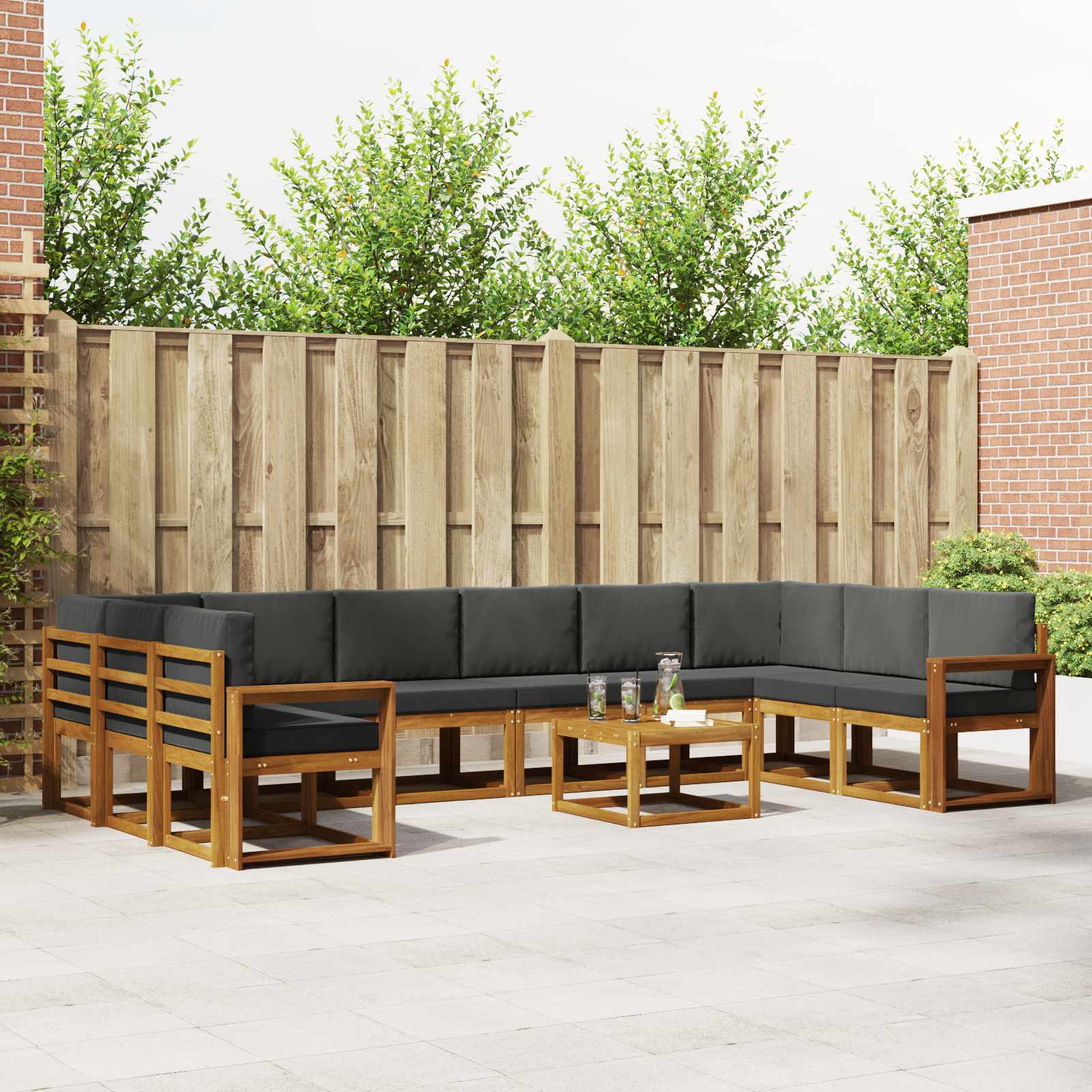 Outdoor-Sofagarnitur mit Kissen 11 pcs Natur und Anthrazit