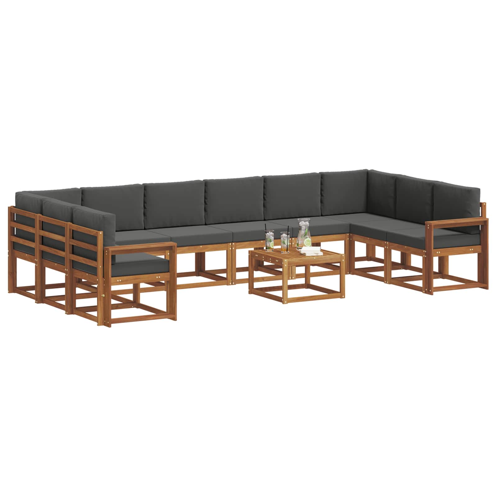 Outdoor-Sofagarnitur mit Kissen 11 pcs Natur und Anthrazit