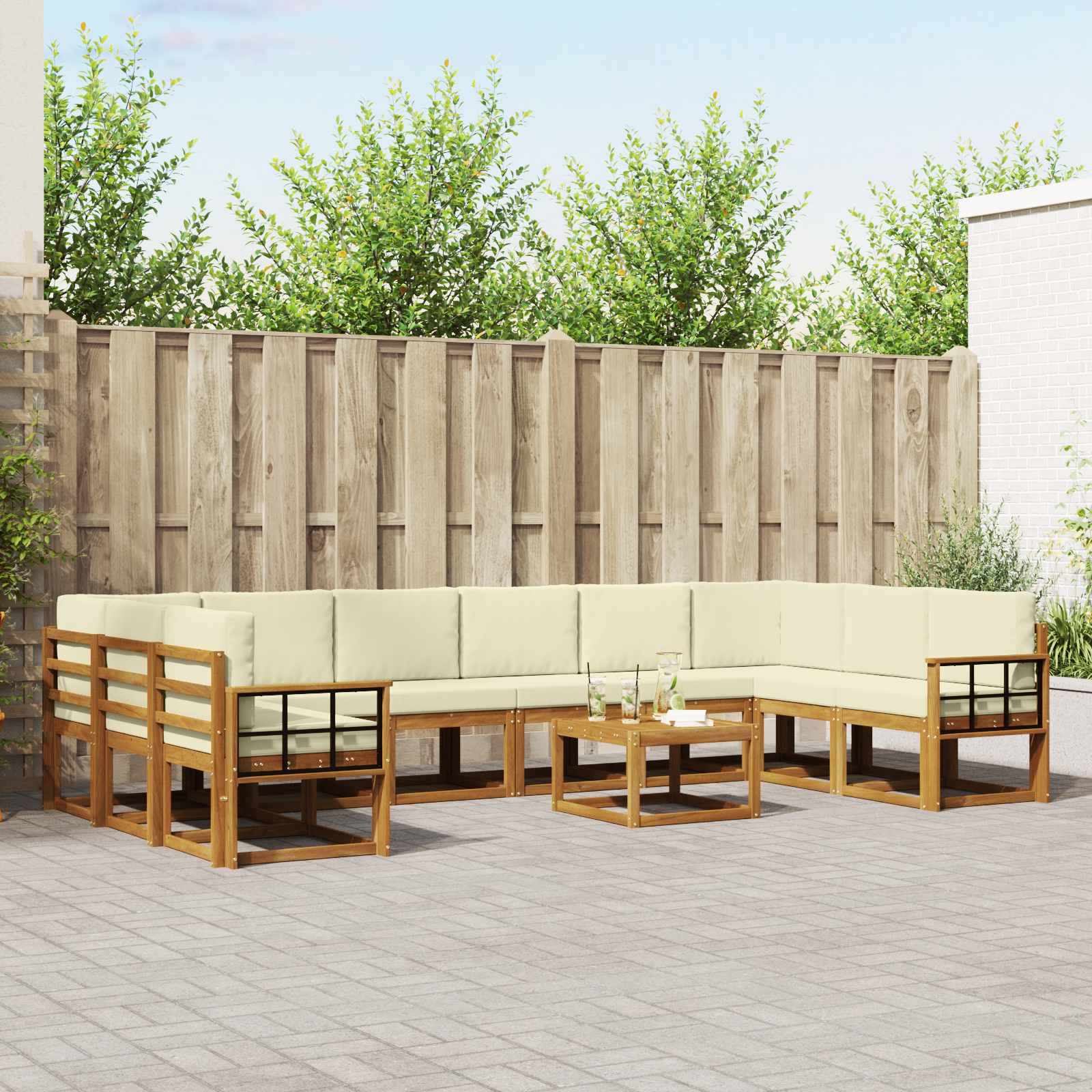 Outdoor-Sofagarnitur mit Kissen 11 pcs Natur und Creme