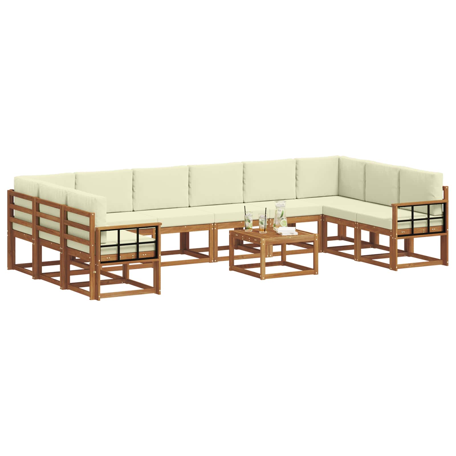 Outdoor-Sofagarnitur mit Kissen 11 pcs Natur und Creme