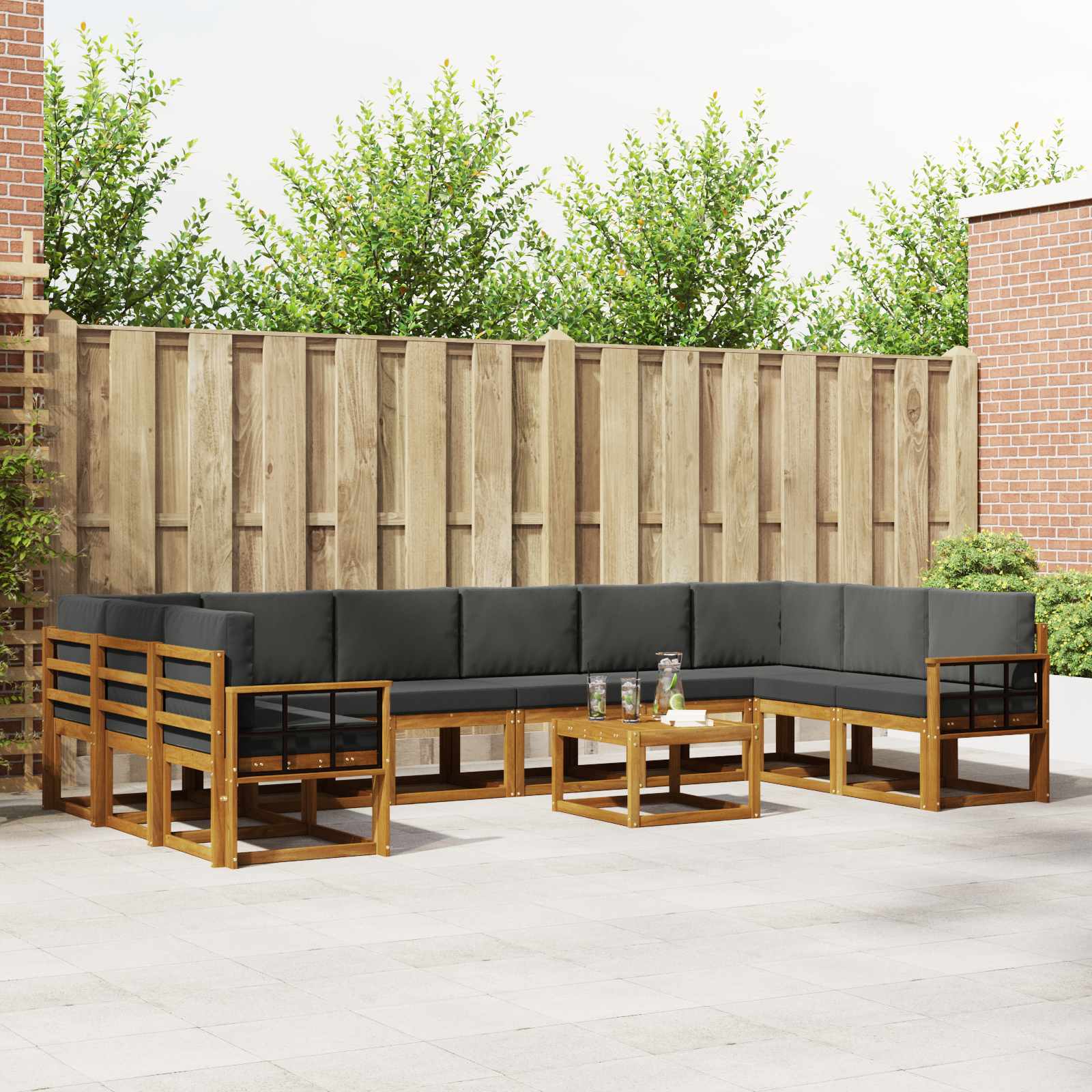 Outdoor-Sofagarnitur mit Kissen 11 pcs Natur und Anthrazit