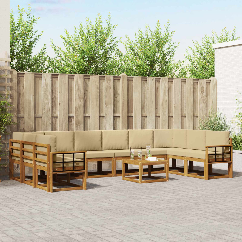 Outdoor-Sofagarnitur mit Kissen 11 pcs Natur und Beige