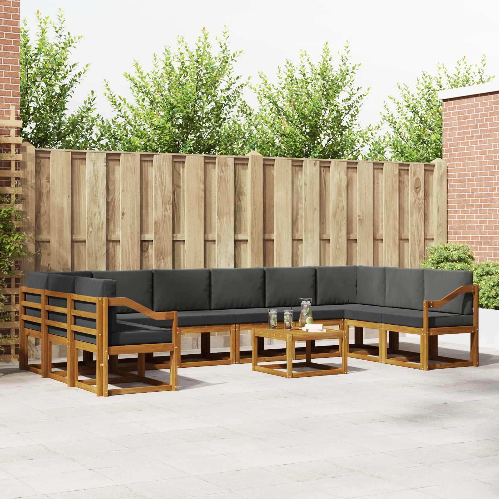 Outdoor-Sofagarnitur mit Kissen 11 pcs Natur und Anthrazit