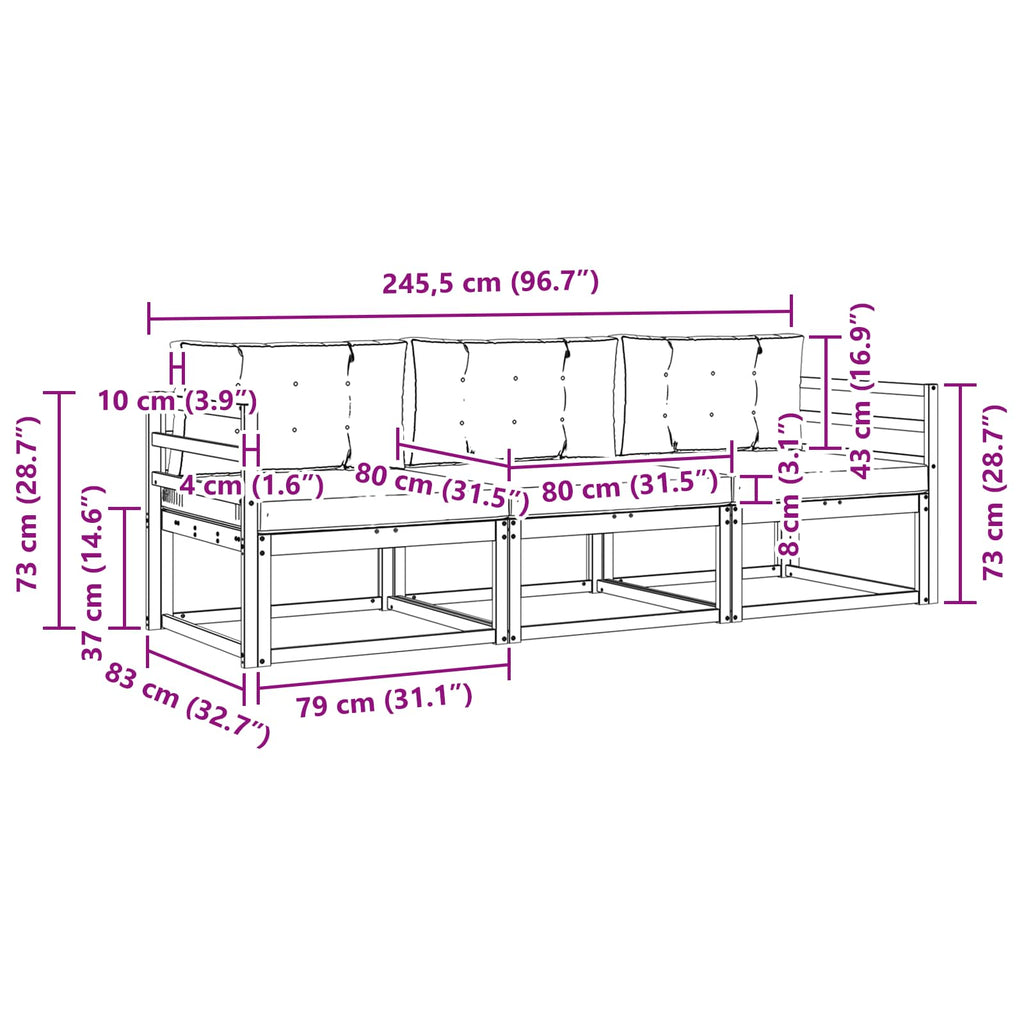 Outdoor-Sofagarnitur mit Kissen 3 pcs Natur und Creme
