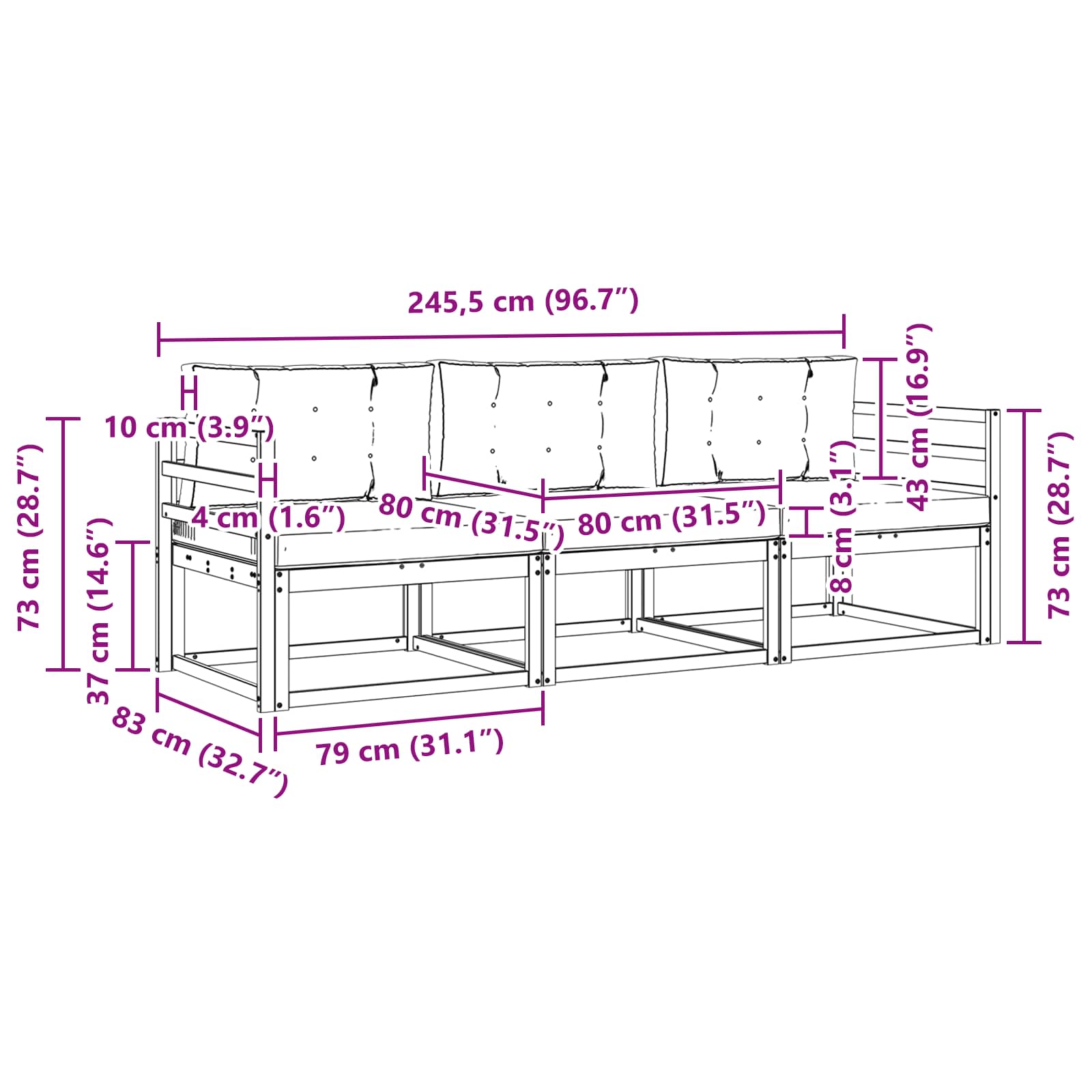 Outdoor-Sofagarnitur mit Kissen 3 pcs Natürlich und Hellgrau