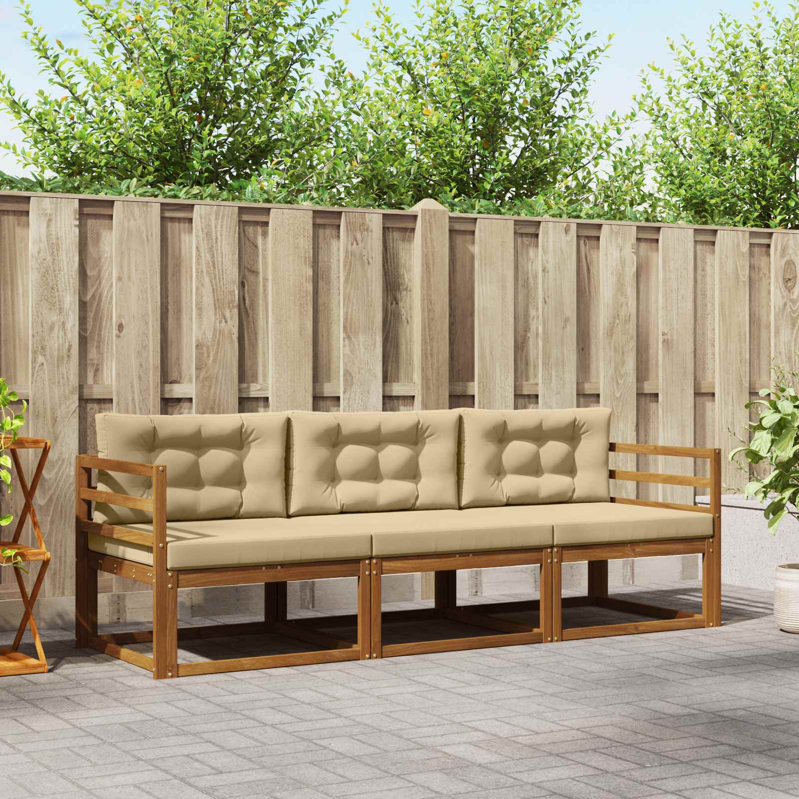 Outdoor-Sofagarnitur mit Kissen 3 pcs Natur und Beige