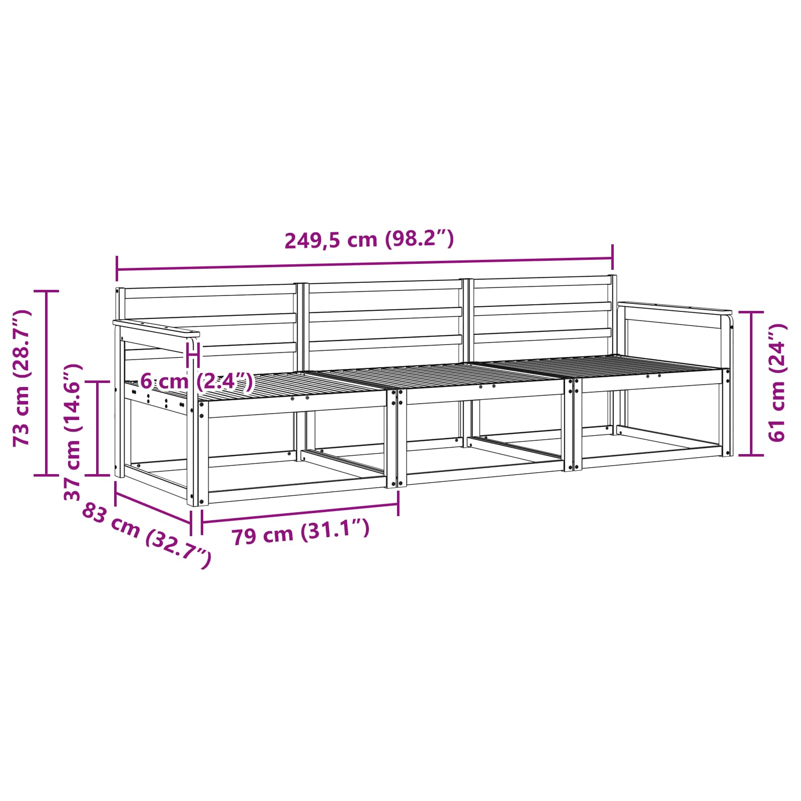 Outdoor-Sofagarnitur 3 pcs Natur Massivholz Akazie