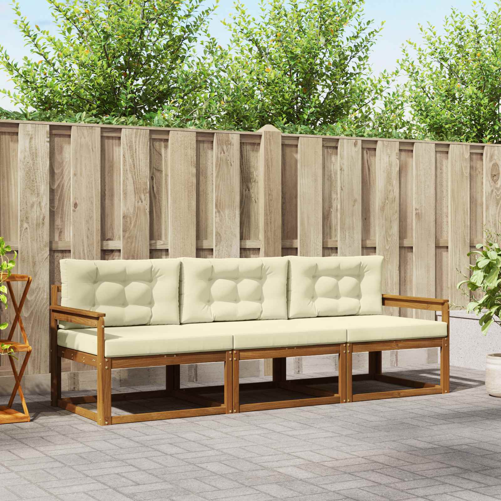 Outdoor-Sofagarnitur mit Kissen 3 pcs Natur und Creme