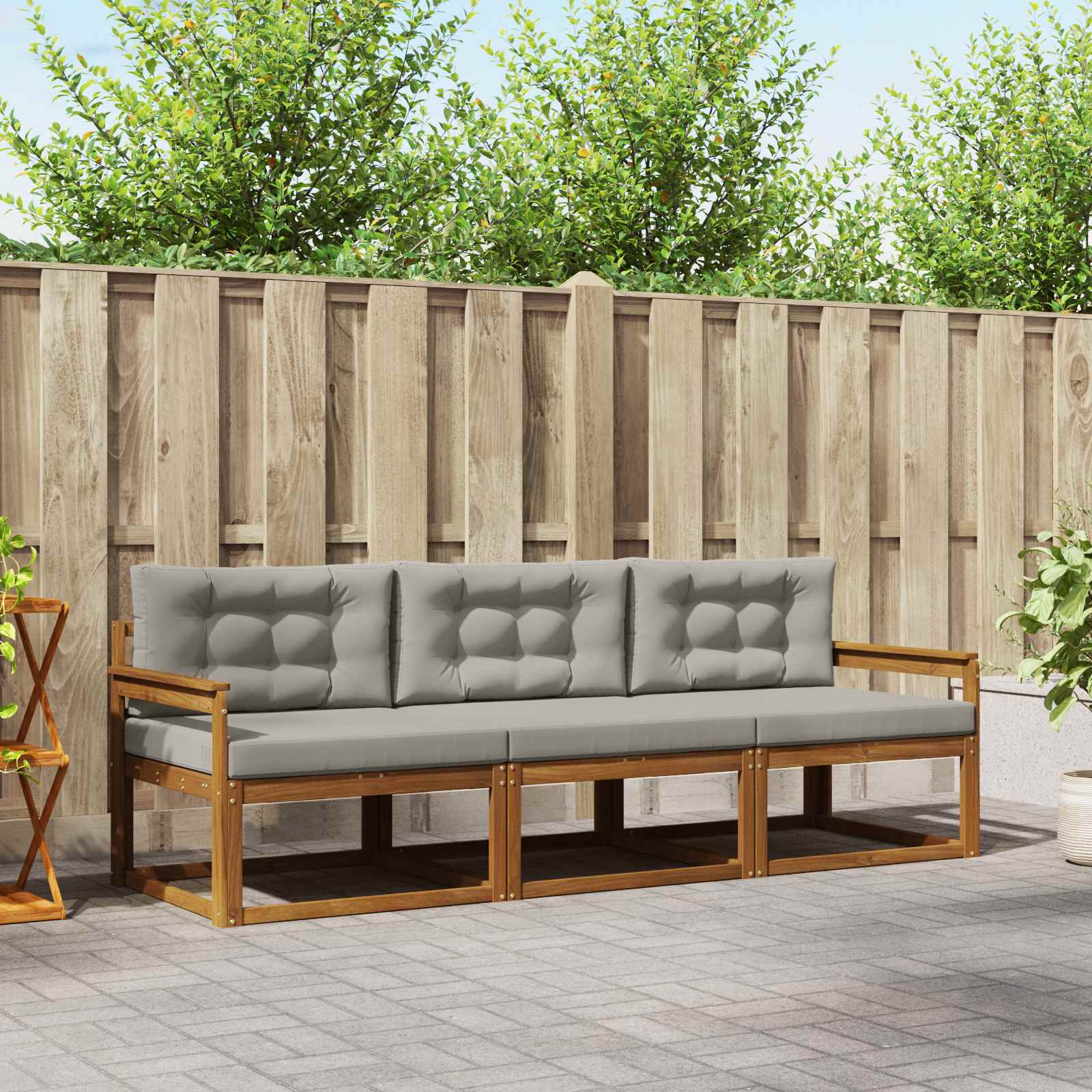 Outdoor-Sofagarnitur mit Kissen 3 pcs Natürlich und Hellgrau