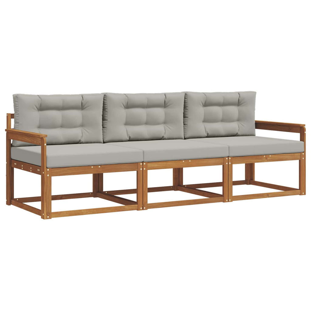 Outdoor-Sofagarnitur mit Kissen 3 pcs Natürlich und Hellgrau
