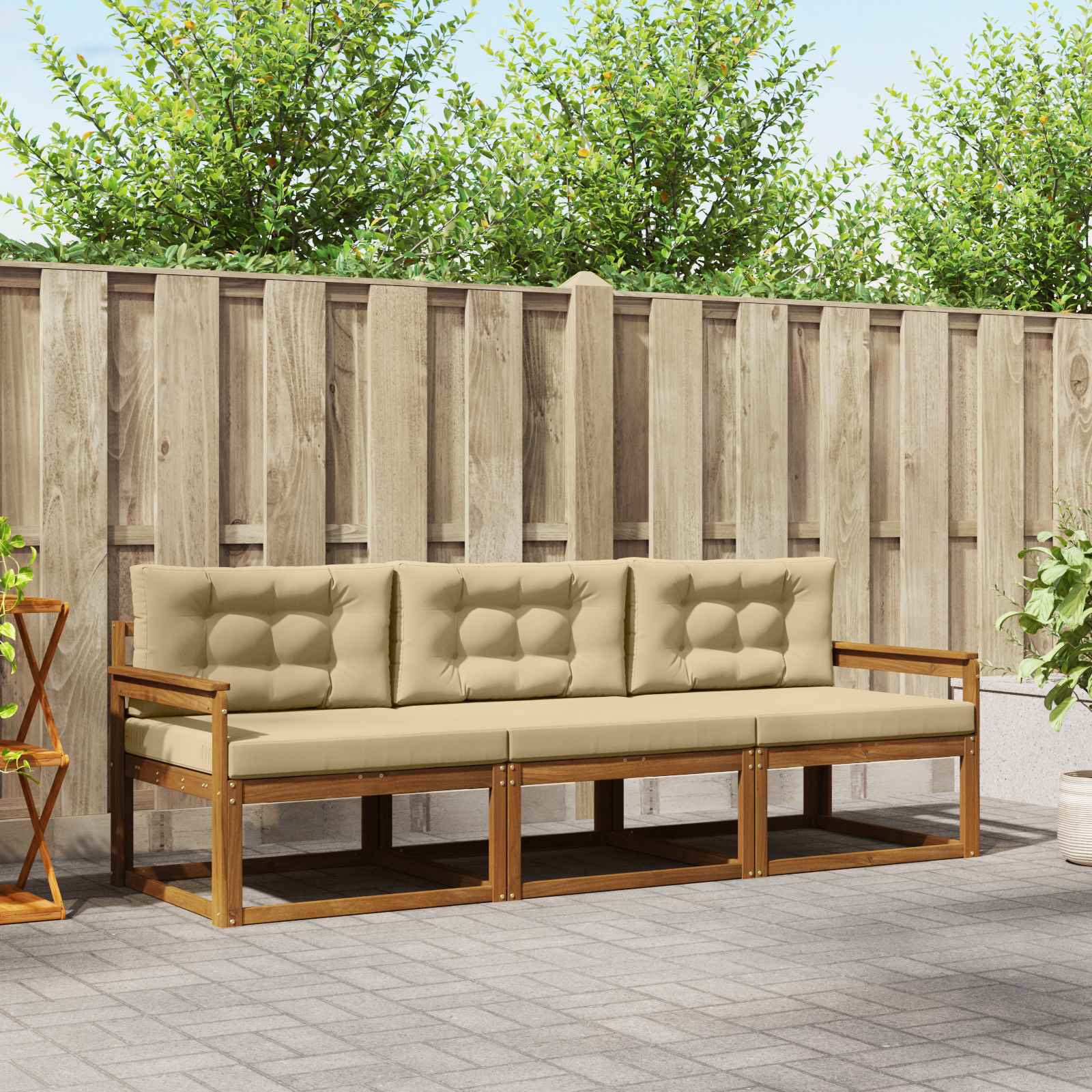 Outdoor-Sofagarnitur mit Kissen 3 pcs Natur und Beige