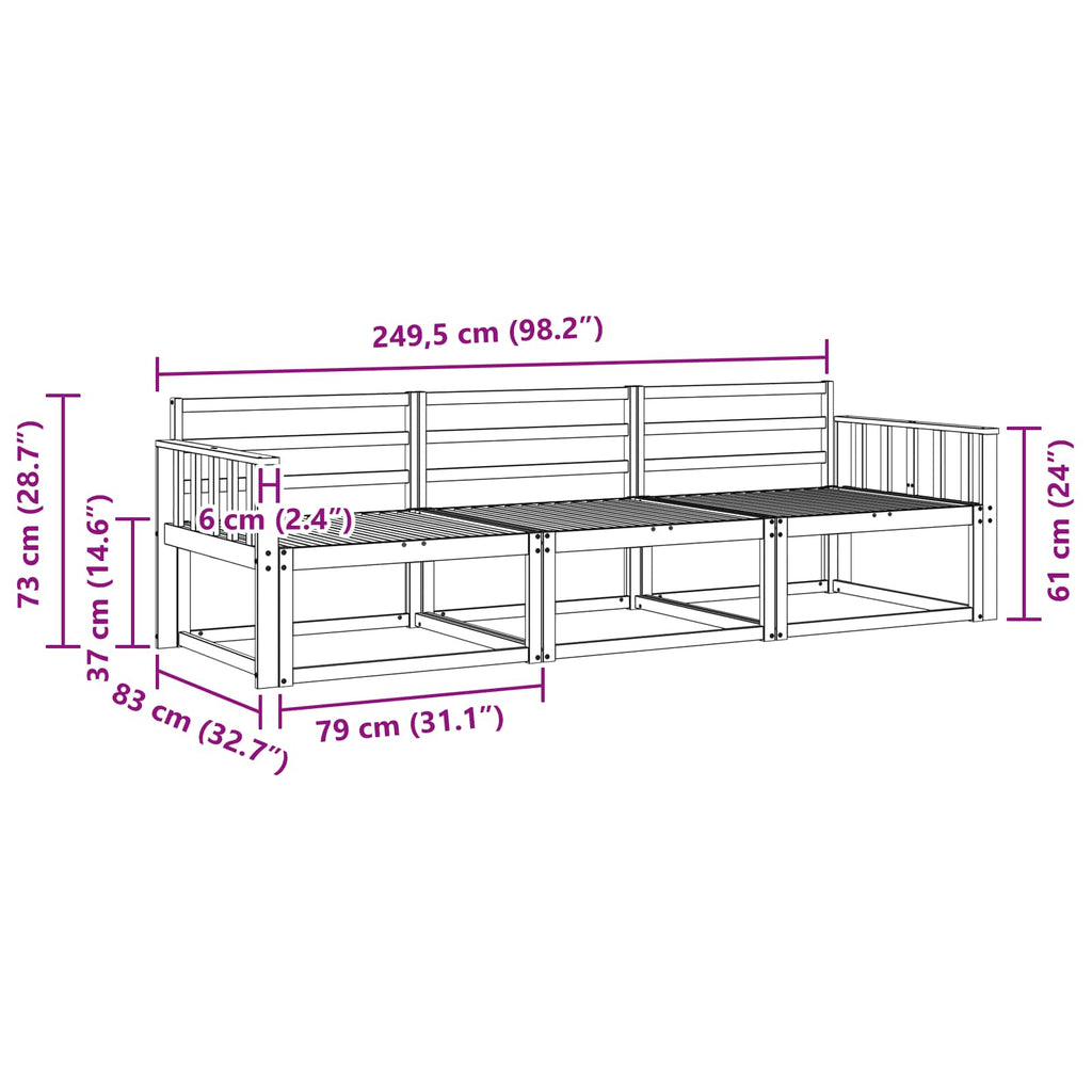 Outdoor-Sofagarnitur 3 pcs Natur Massivholz Akazie