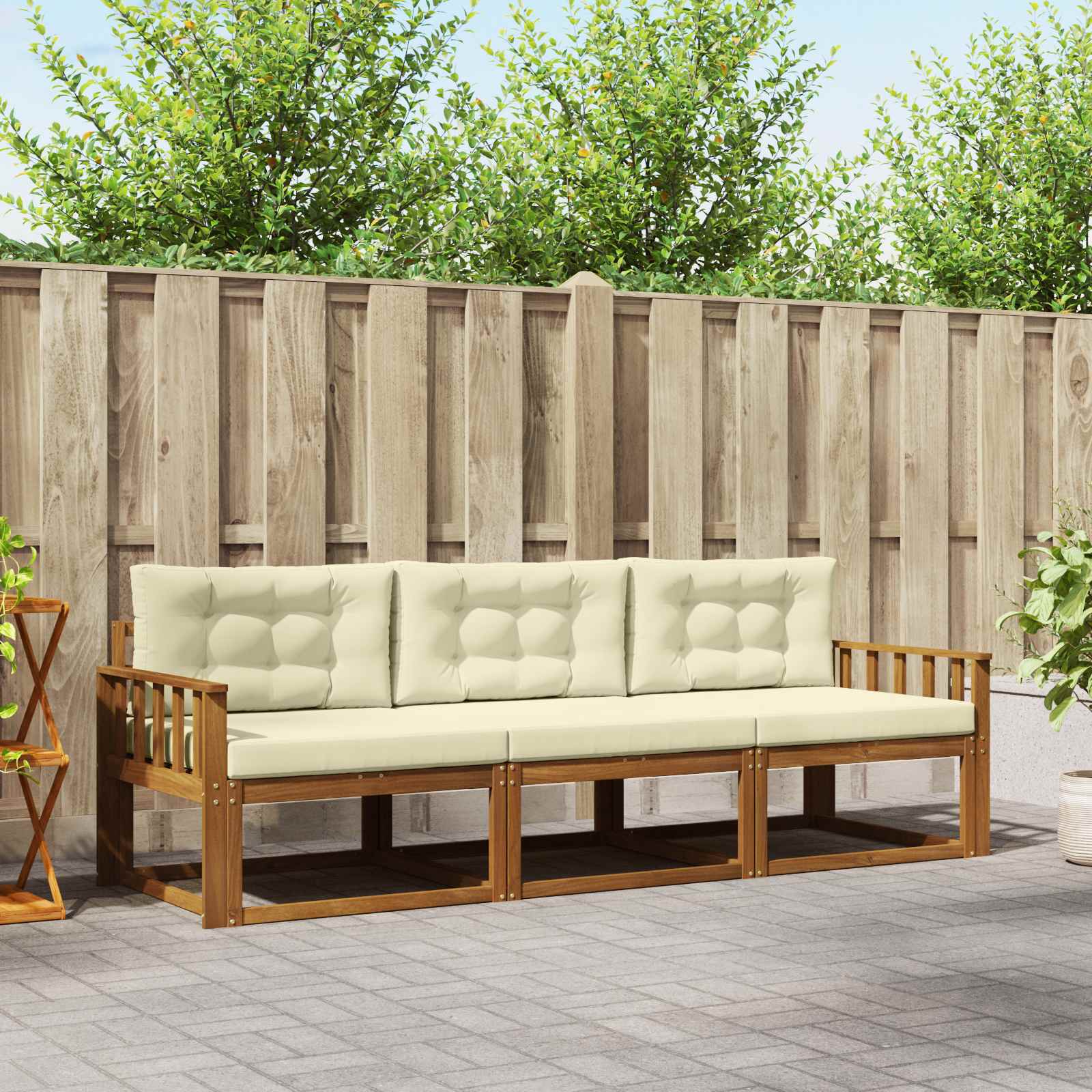 Outdoor-Sofagarnitur mit Kissen 3 pcs Natur und Creme