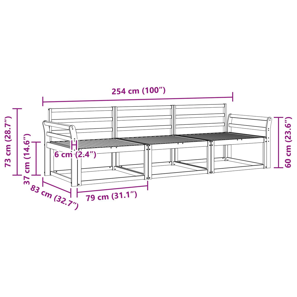 Outdoor-Sofagarnitur 3 pcs Natur Massivholz Akazie