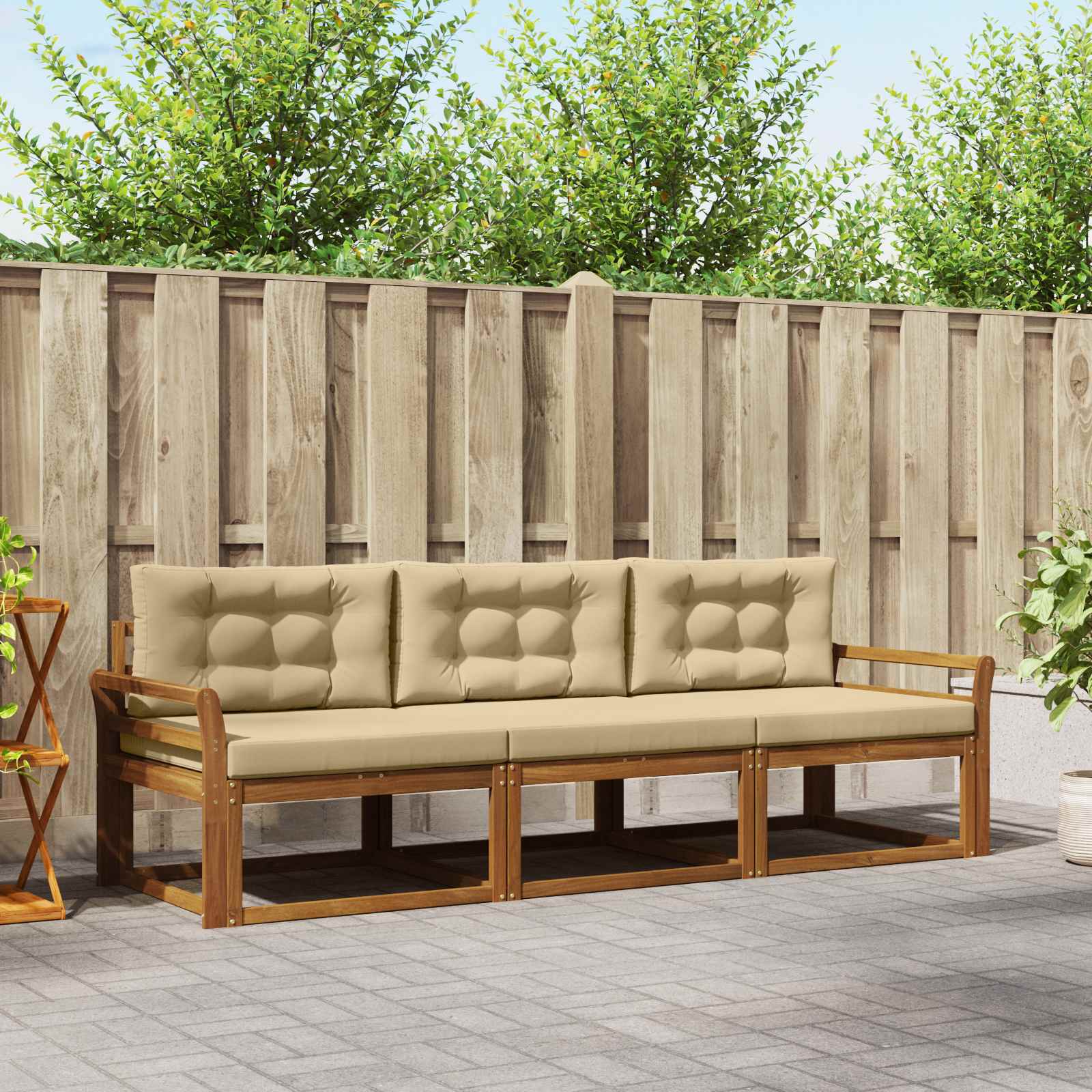 Outdoor-Sofagarnitur mit Kissen 3 pcs Natur und Beige