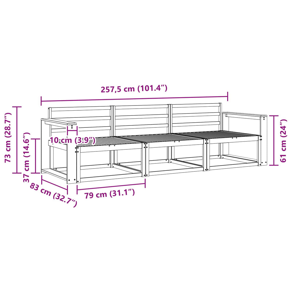 Outdoor-Sofagarnitur 3 pcs Natur Massivholz Akazie
